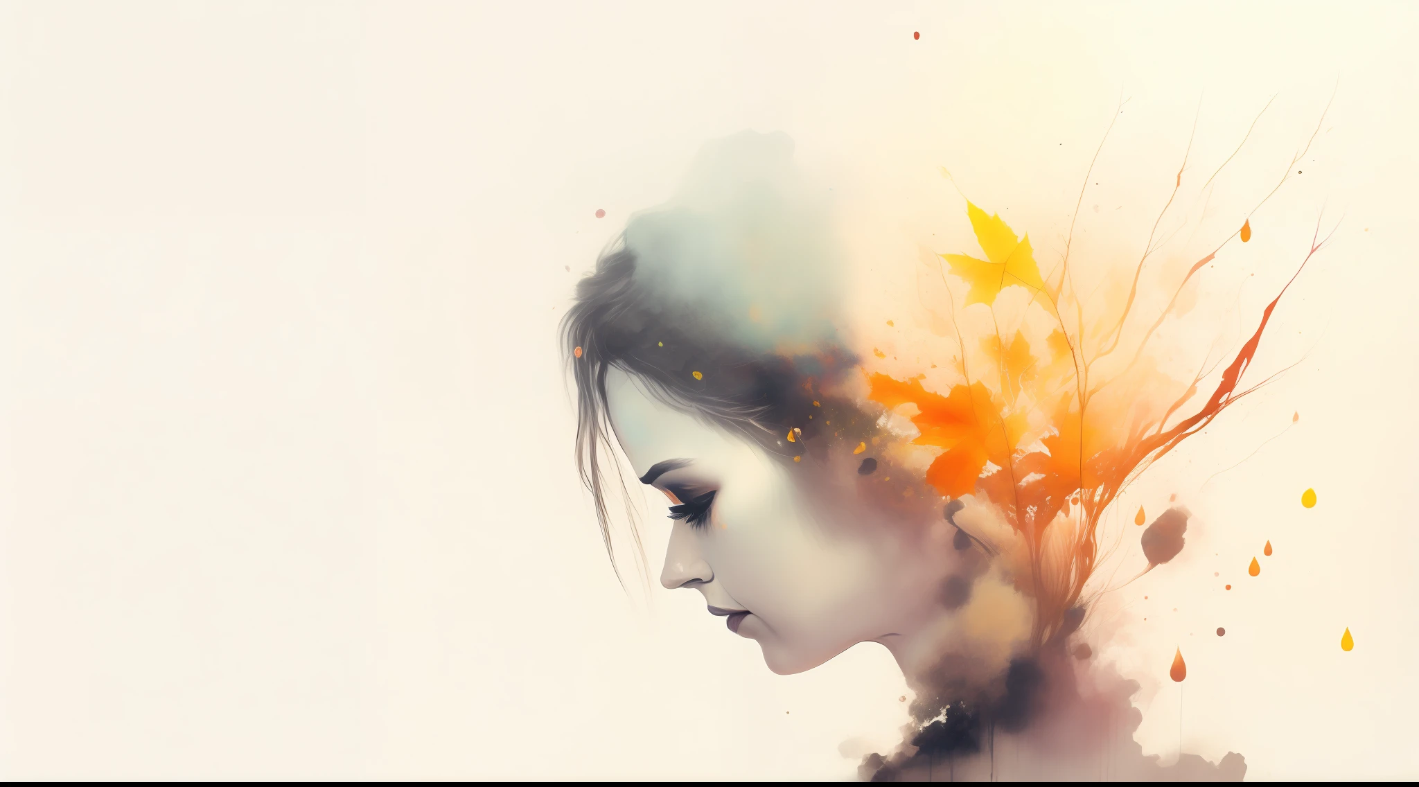 woman with agnes cecile, glowing design, pastel colors, ink drops, autumn lights