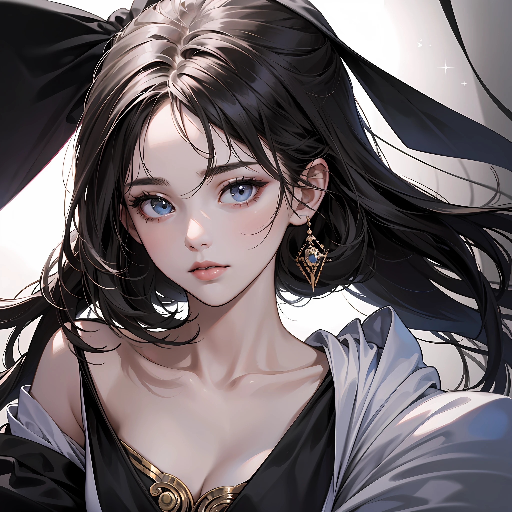 ((Masterpiece, Superb, Super Detailed, High Resolution)), solo, beautiful girl, sparkling eyes, perfect eyes, 15 years old, black and white gold theme, --auto