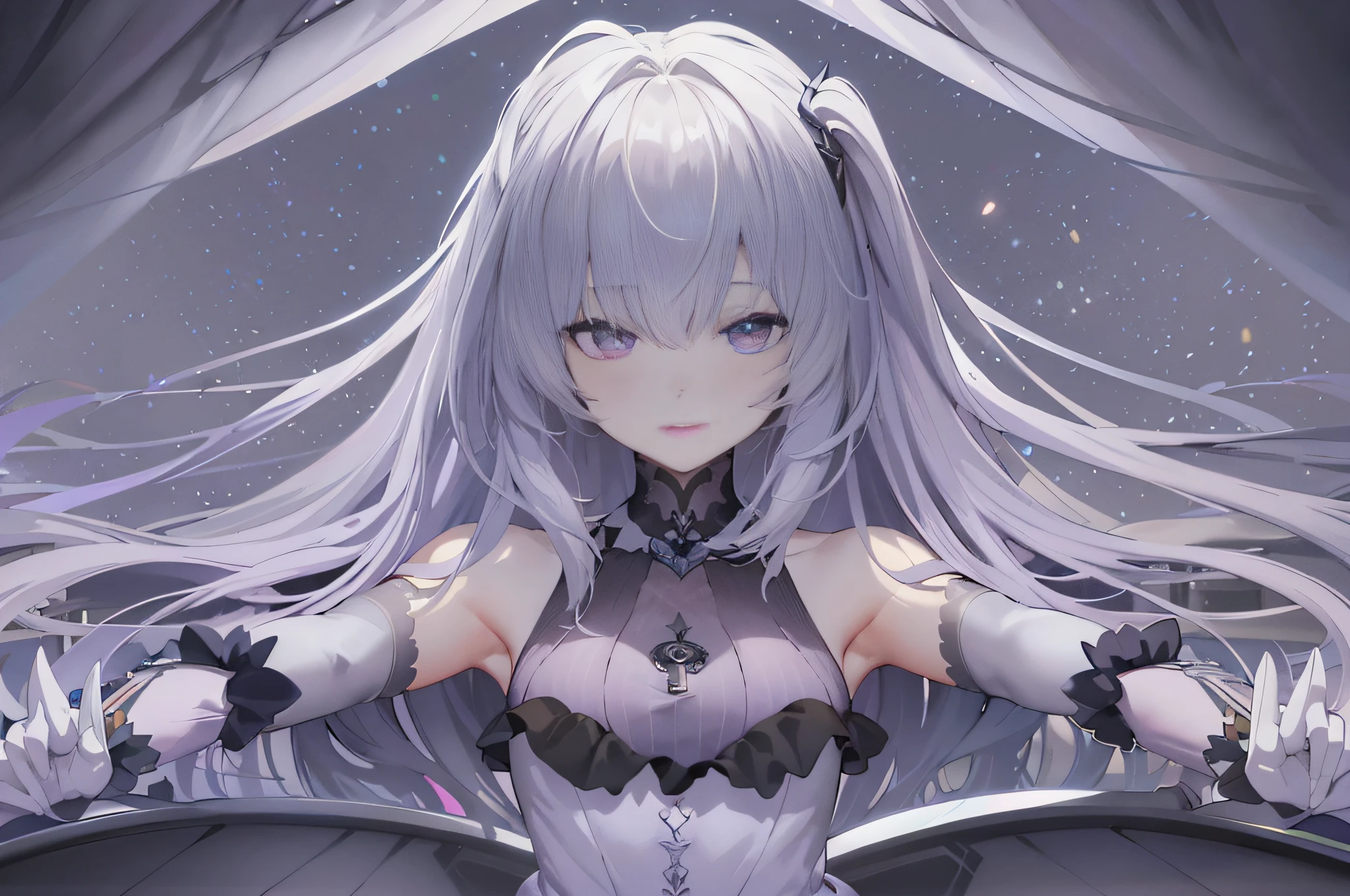 anime girl with long white hair and purple dress standing in grass, fine details. girls frontline, zerochan art, gothic maiden anime girl, from girls frontline, nightcore, white haired deity, detailed digital anime art, detailed key anime art, high detailed official artwork, detailed anime art, girls frontline cg, demon anime girl, girls frontline universe, clean detailed anime art