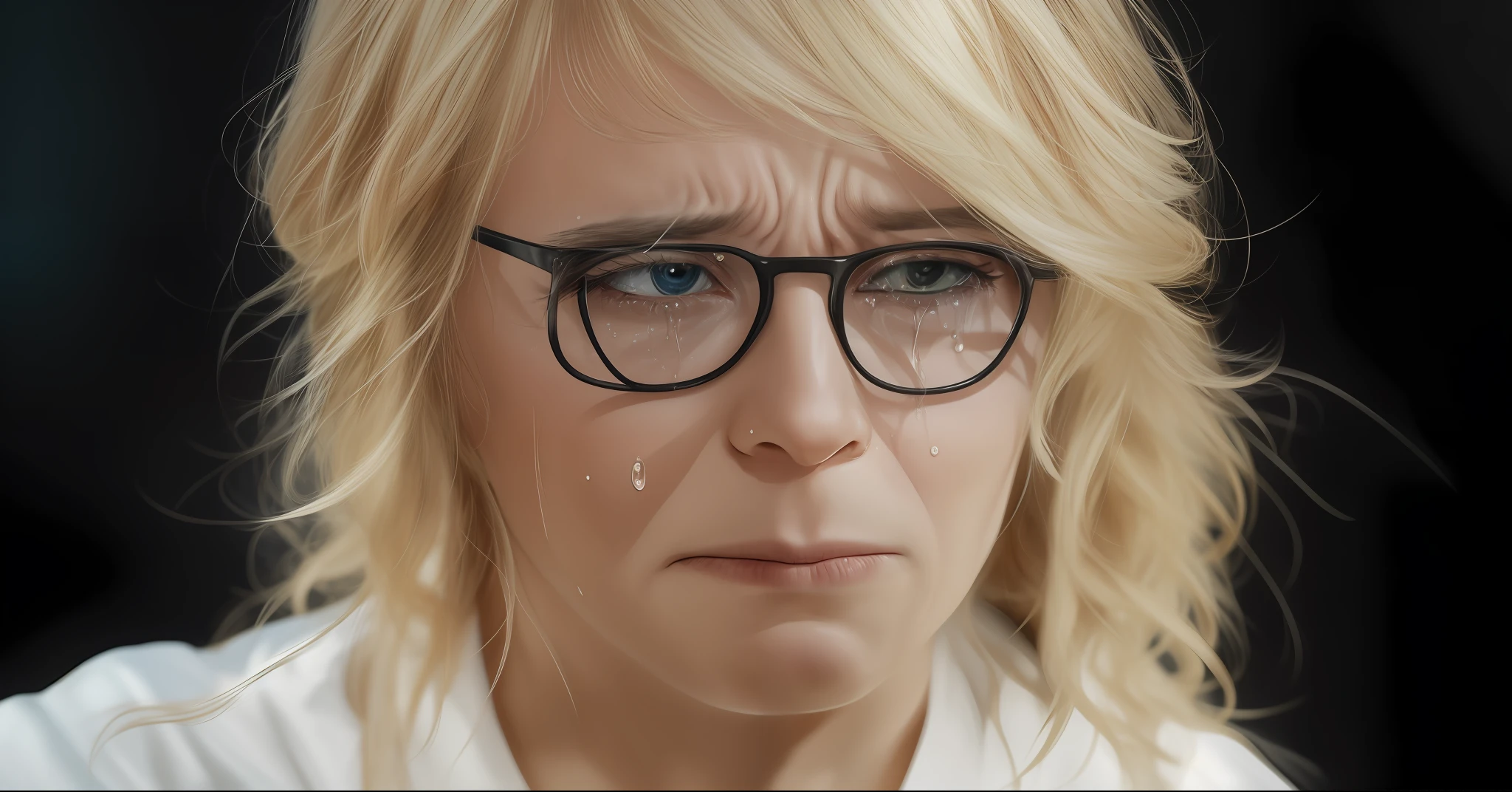 woman while crying , with tears in his face
