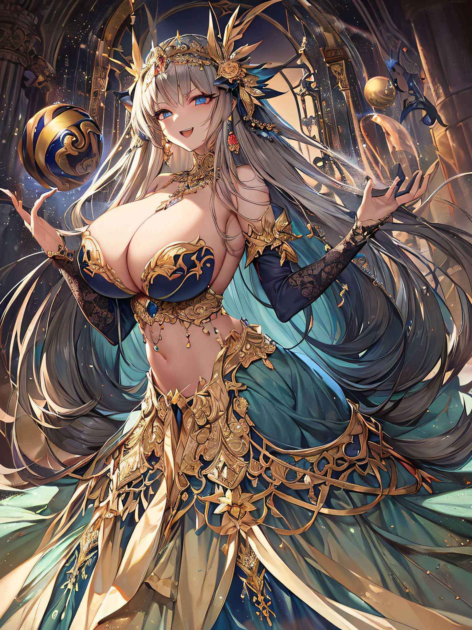 ((anime artstyle)),(Masterpiece),(Best Quality), (Super Detail),Illustration,((Very Delicate and Beautiful)),Focus on character,Dynamic Angle,Looking at viewer,((Solo)),standing,(((full body))),((one evil and cute princess in gorgeous ball gown with voluminous skirt)),detailed face and eyes,(Wicked laugh),jewel-like eyes,((Very Long voluminous Hair)),gorgeous embroidery and lace,See-through,ornate ruffles,Gorgeous jewelry ornaments,luxury hair ornament,luxury and evil tiara with jewels,(gigantic breasts,Long breasts),full body,((evil atmosphere)),full body,((gorgeous and evil ball gown with voluminous skirt))