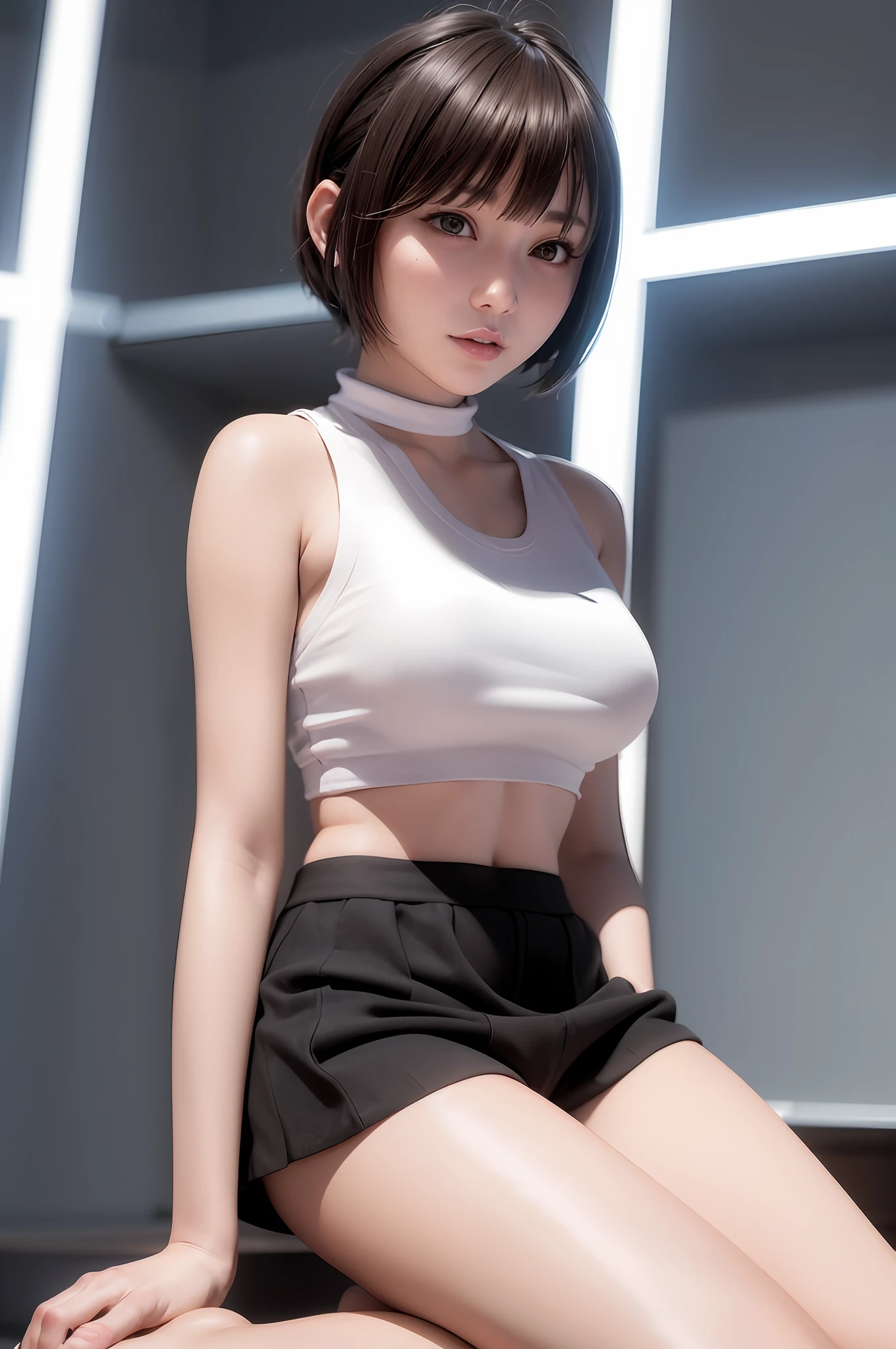 there is a woman sitting on a bench wearing a white top, highly detailed soft lighting, photorealistic anime girl render, anime. soft lighting, anime styled 3d, smooth 3d cg render, 3 d render character art 8 k, realistic anime 3 d style, 8 k sensual lighting, [ 4 k photorealism ]!!!, [ 4 k photorealism ]!!