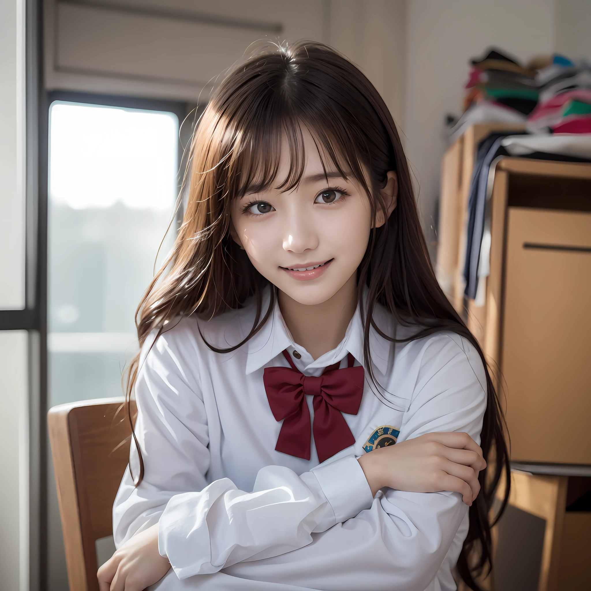 (18years old:1.2),(insincere laugh:1.2),(looking away:1.3),8k,RAW portrait of japanese girl,photorealistic,ultra high res,best quality,
BREAK
(school uniform:1.2),(from below:1.2),sitting on chair,crossed arms,(panty shot:1.2),(messy room:1.4)
BREAK
(natural skin texture,detailed skin, hyperrealism,ultra sharpness),intricate details,Depth of field, dim lighting,韓国アイドル、乃木坂アイドル、グラビアアイドル、女優、fashion model posing