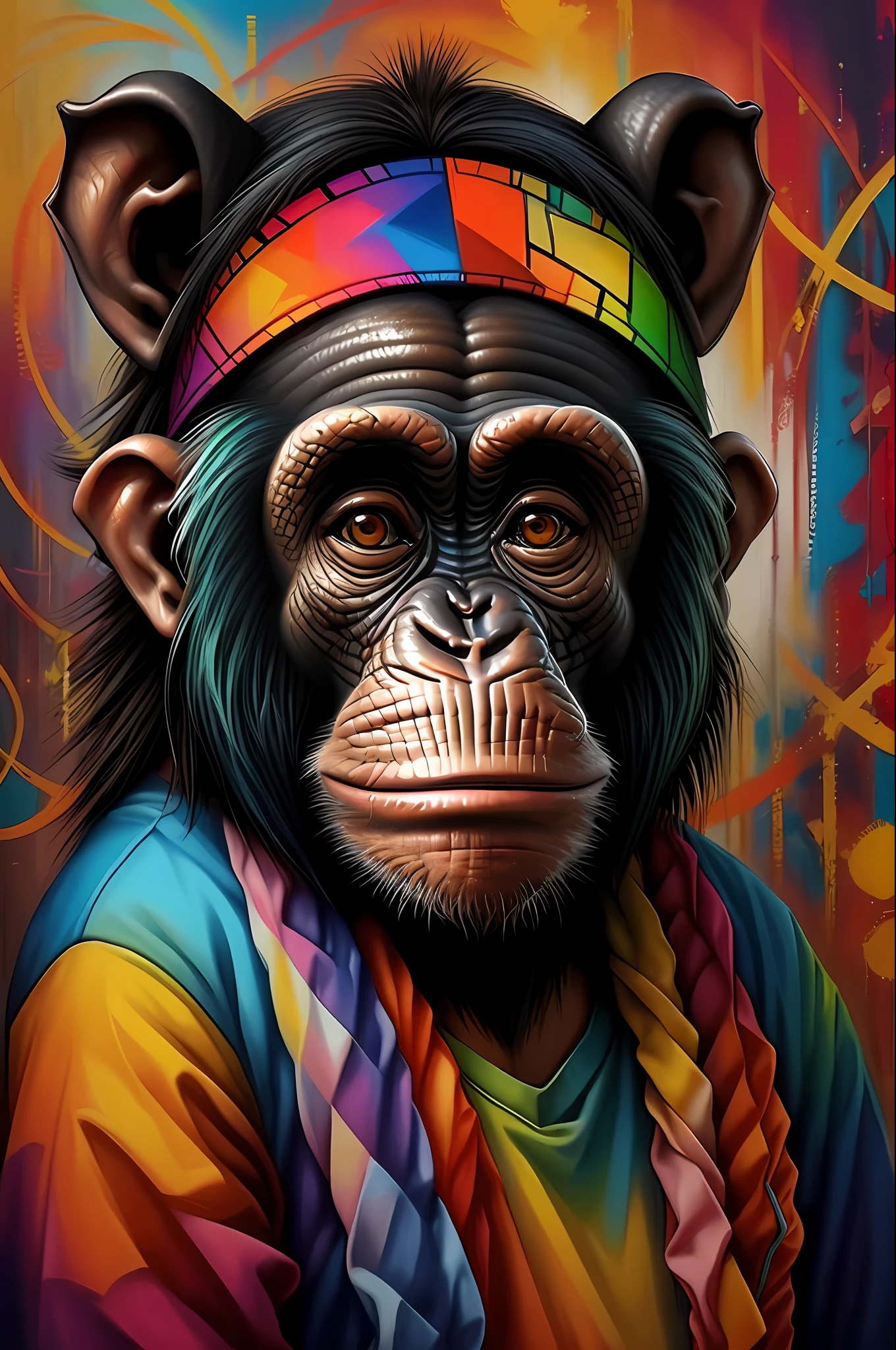 Chimpanzee ),happy,ear, Eduardo Kobra padding ,wall PORTRAIT geometric multidimensional, art, chibi,
yang08k, beautiful, colorful,
masterpieces, top quality, best quality, official art, beautiful and aesthetic,