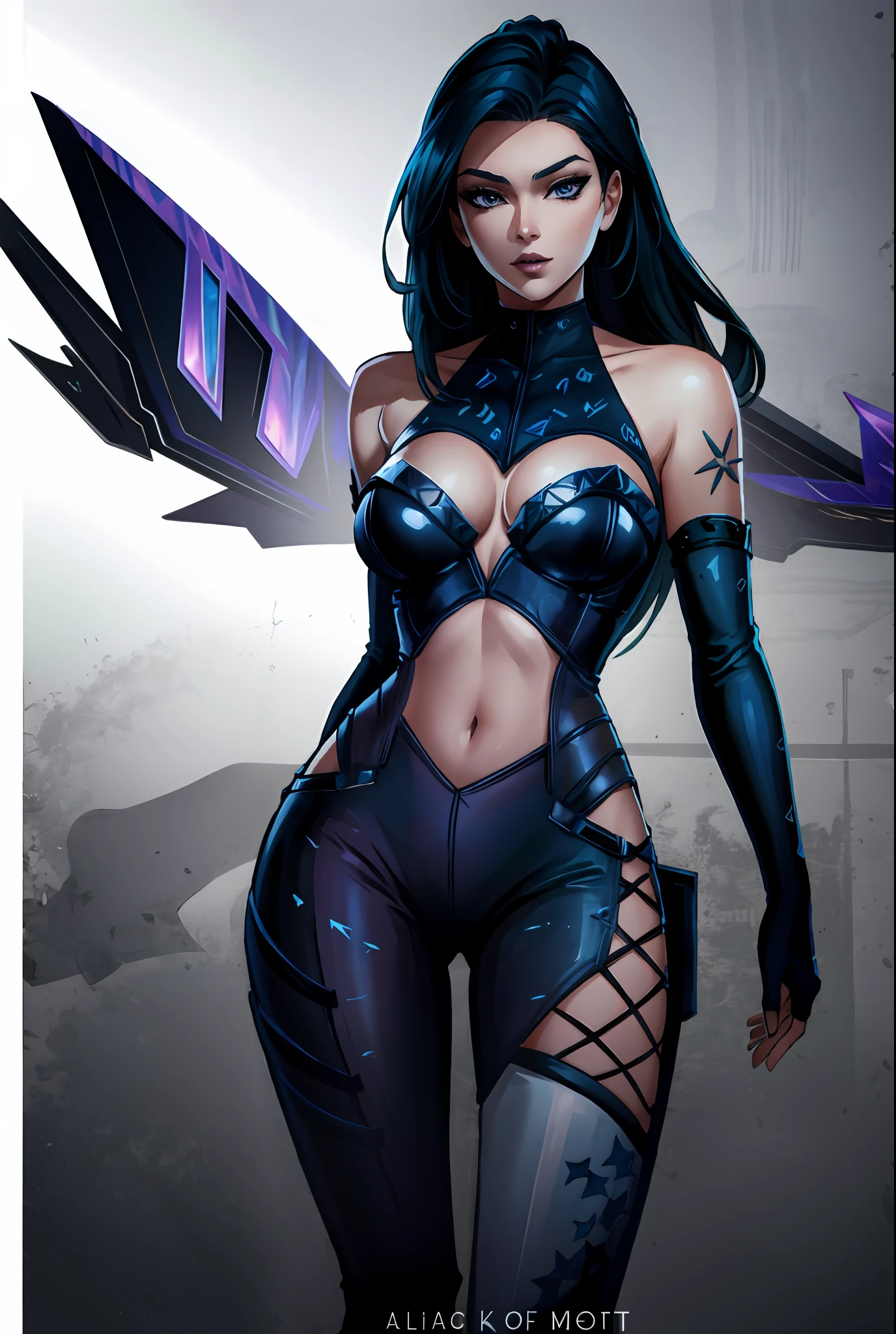 ((best quality)), ((masterpiece)), ((realistic)), (detailed), highly detailed skin, 1girl, K/DA all out Kai'Sa,All out alternate outfit,kpop,popstar  navel, midrift, stunning gradient colors, no watermark signature, detailed background, insanely detailed, , ((masterpiece)), HDR, spreading legs,slutty expression,bitch,pornstar, league of legends,topless,big breasts,moaning,lewd,legs spread wide, spreading legs wide,purple colour outfit