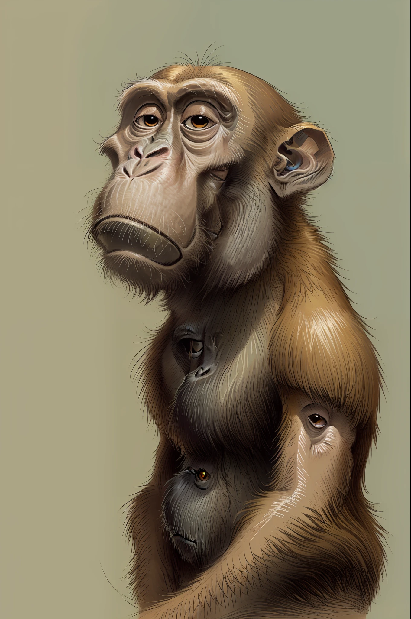 a Macaque portrait, Savannah in the background