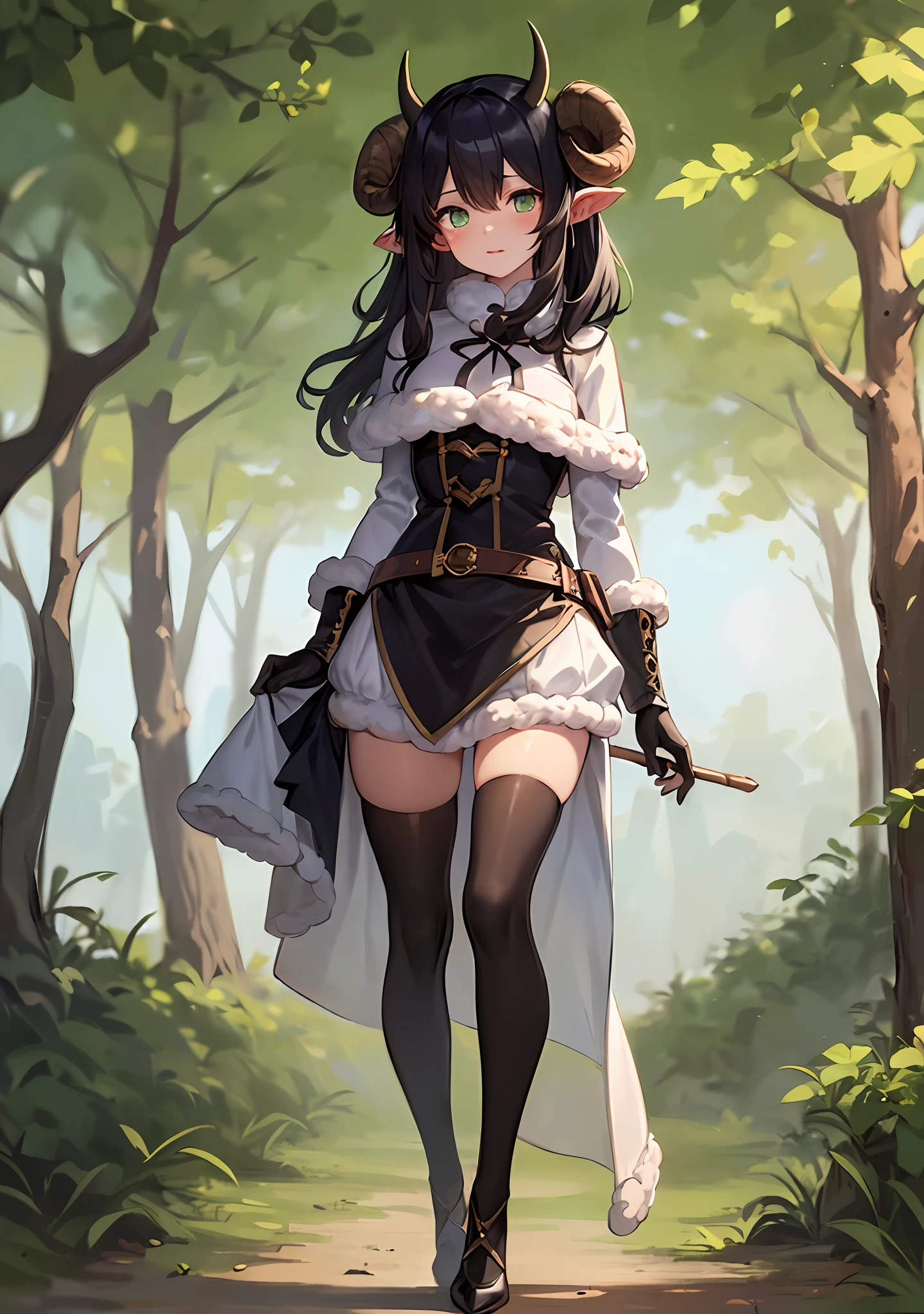 Best Quality, Super Detailed Illustration, (1 Furry Sheep Girl With Horns: 1.5), Black Hair, Malachite Eyes, (Rogue: 1.7), Forest, Moon, Sketch, Full Body, Top Quality, Anime, Full-Length, Whole Body Visible, Perfect Body, (Very Fluffy: 1.5), Adult