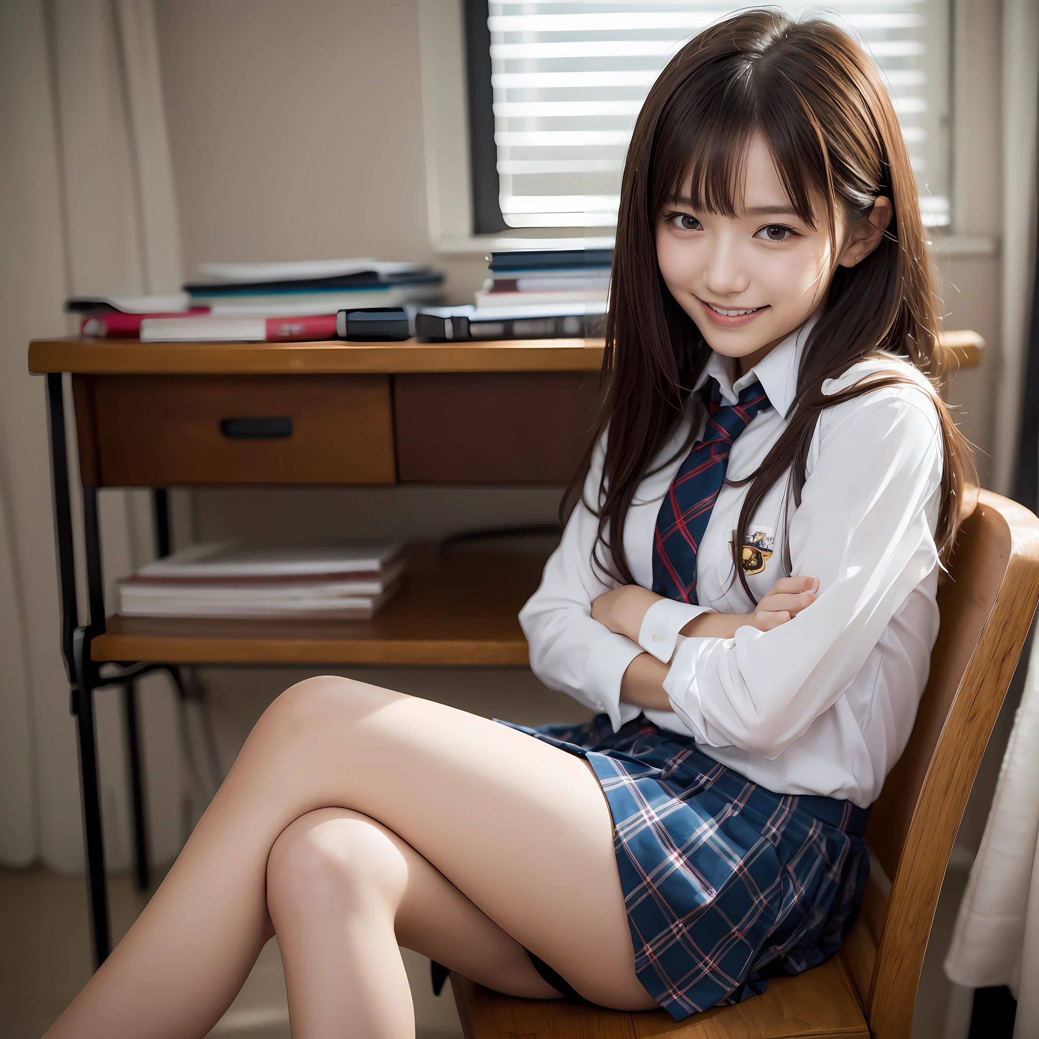 (18years old:1.2),(insincere laugh:1.2),(looking away:1.3),8k,RAW portrait of japanese girl,photorealistic,ultra high res,best quality,
BREAK
(school uniform:1.2),(from below:1.2),sitting on chair,crossed arms,(panty shot:1.2),(messy room:1.4)
BREAK
(natural skin texture,detailed skin, hyperrealism,ultra sharpness),intricate details,Depth of field, dim lighting,韓国アイドル、乃木坂アイドル、グラビアアイドル、女優、fashion model posing