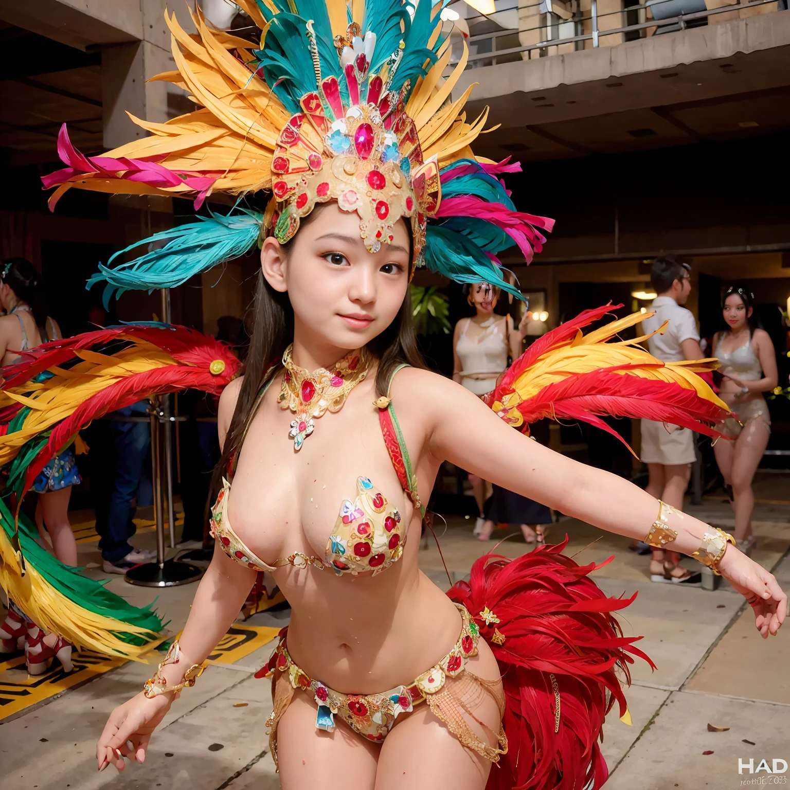 (8k, RAW photos, best quality, masterpiece, : 1.2), (realistic, photorealistic: 1.3), (3girls: 1.3)), (samba dance dress: 1.3), beautiful Japan girl of , woman in carnival, good hands, head: 1.3, (Hasselblad photo)), colorful, bright colors, fine skin, Cute, Smile, Sweat, Sharp Focus, (Movie Lighting), Soft Lighting, [:( Detail Face: 1.2): 0.2], Medium Breasts, Ultra High Resolution, Physically Based Rendering, Cinematic Lighting, Dynamic Angle