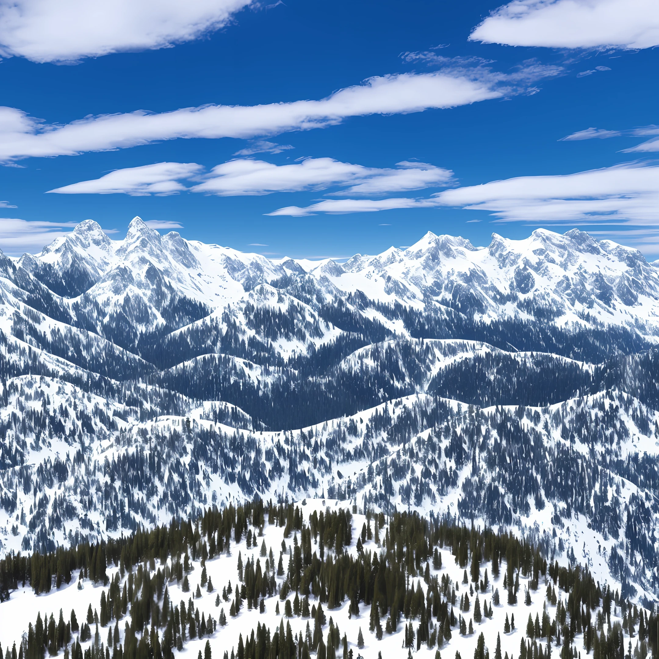 An image of 256x256 pixels that is tileable, that is, that can be repeated in a mosaic without noticing the joints. The image should depict a landscape of snow-capped mountains with a blue sky and white clouds.