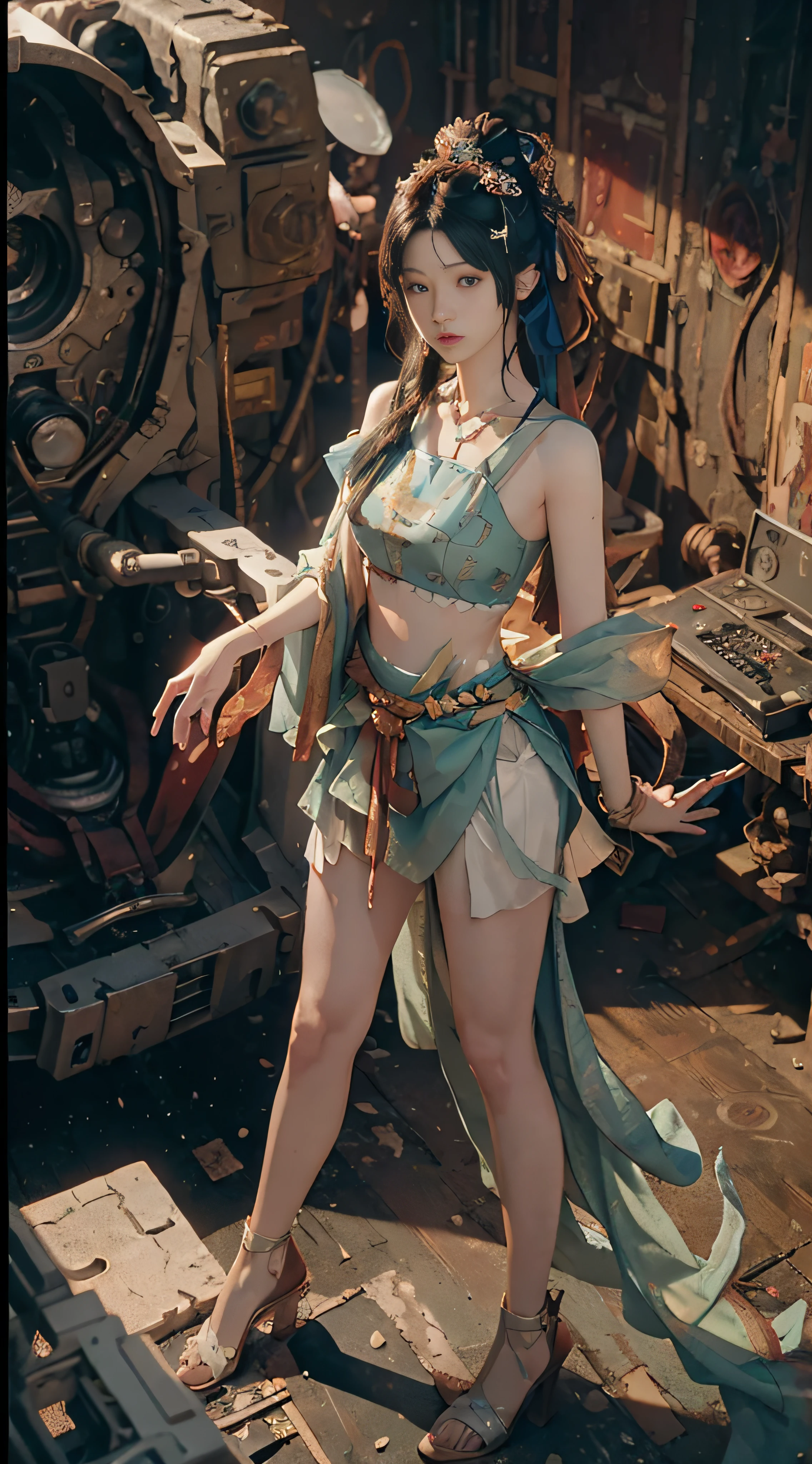 ((Best quality)), ((masterpiece)), (highly detailed:1.3), 3D,Shitu-mecha, beautiful cyberpunk women with her mecha in the ruins of city from a forgoten war, ancient technology,HDR (High Dynamic Range),Ray Tracing,NVIDIA RTX,Super-Resolution,Unreal 5,Subsurface scattering,PBR Texturing,Post-processing,Anisotropic Filtering,Depth-of-field,Maximum clarity and sharpness,Multi-layered textures,Albedo and Specular maps,Surface shading,Accurate simulation of light-material interaction,Perfect proportions,Octane Render,Two-tone lighting,Low ISO,White balance,Rule of thirds,Wide aperature,8K RAW,Efficient Sub-Pixel,sub-pixel convolution,luminescent particles,light scattering,Tyndall effect