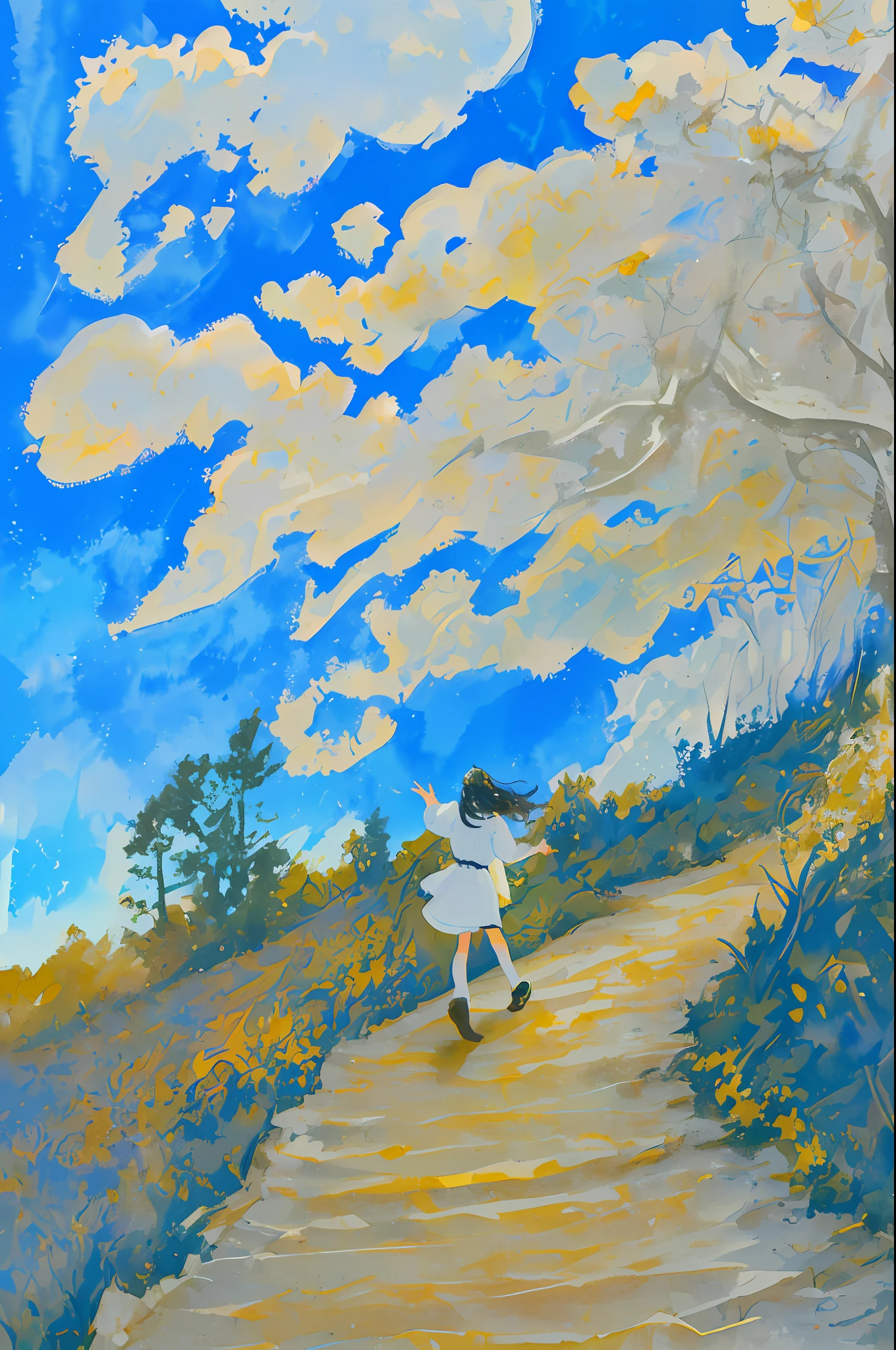 Above Sky Above Clouds Girl Walking Far Away Blue Sky Spreads Watercolor Retrograde Film Camera