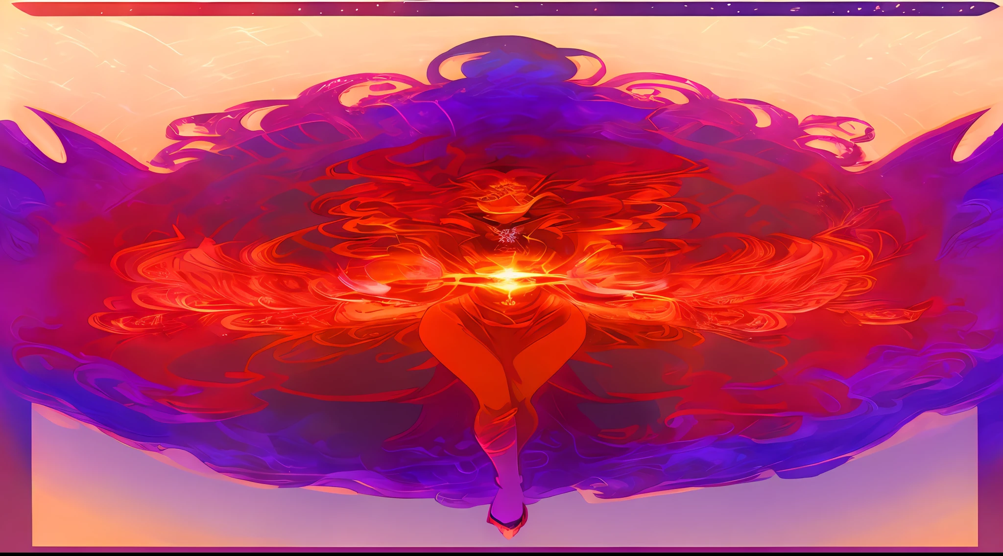 anime style illustration of a woman with a glowing star in her hands, jen bartel, the butterfly goddess of fire, red aura, holy fire spell art, goddess of fire, fiery aura, emitting evil red aura, appears as the fire goddess, fire goddess, dark glowing red aura, digital illustration radiating, goddess of light, darkness aura red light