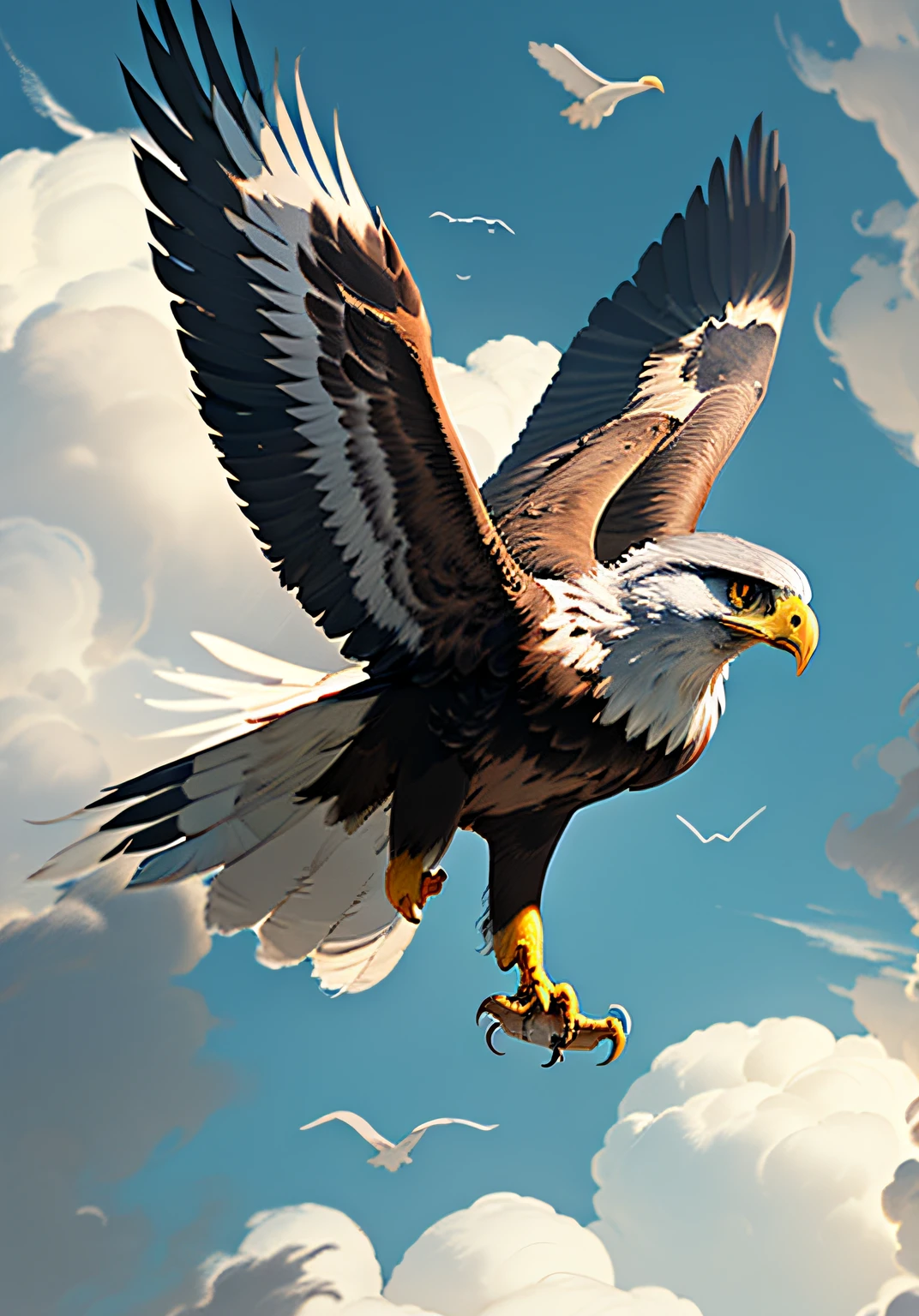 ((A majestic eagle soaring through the sky with its wings gracefully spread out))