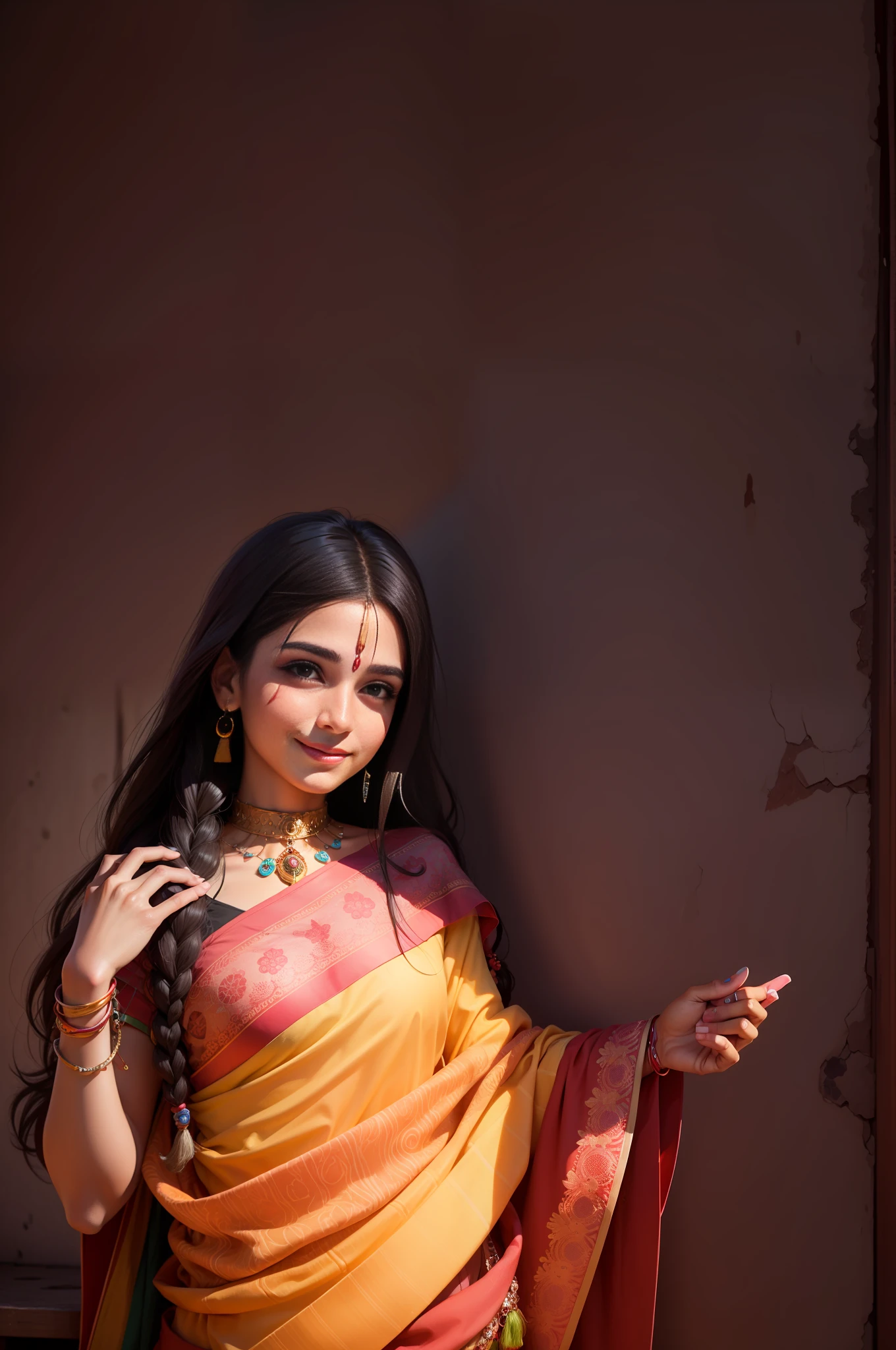 indian , blush on face , smile on face