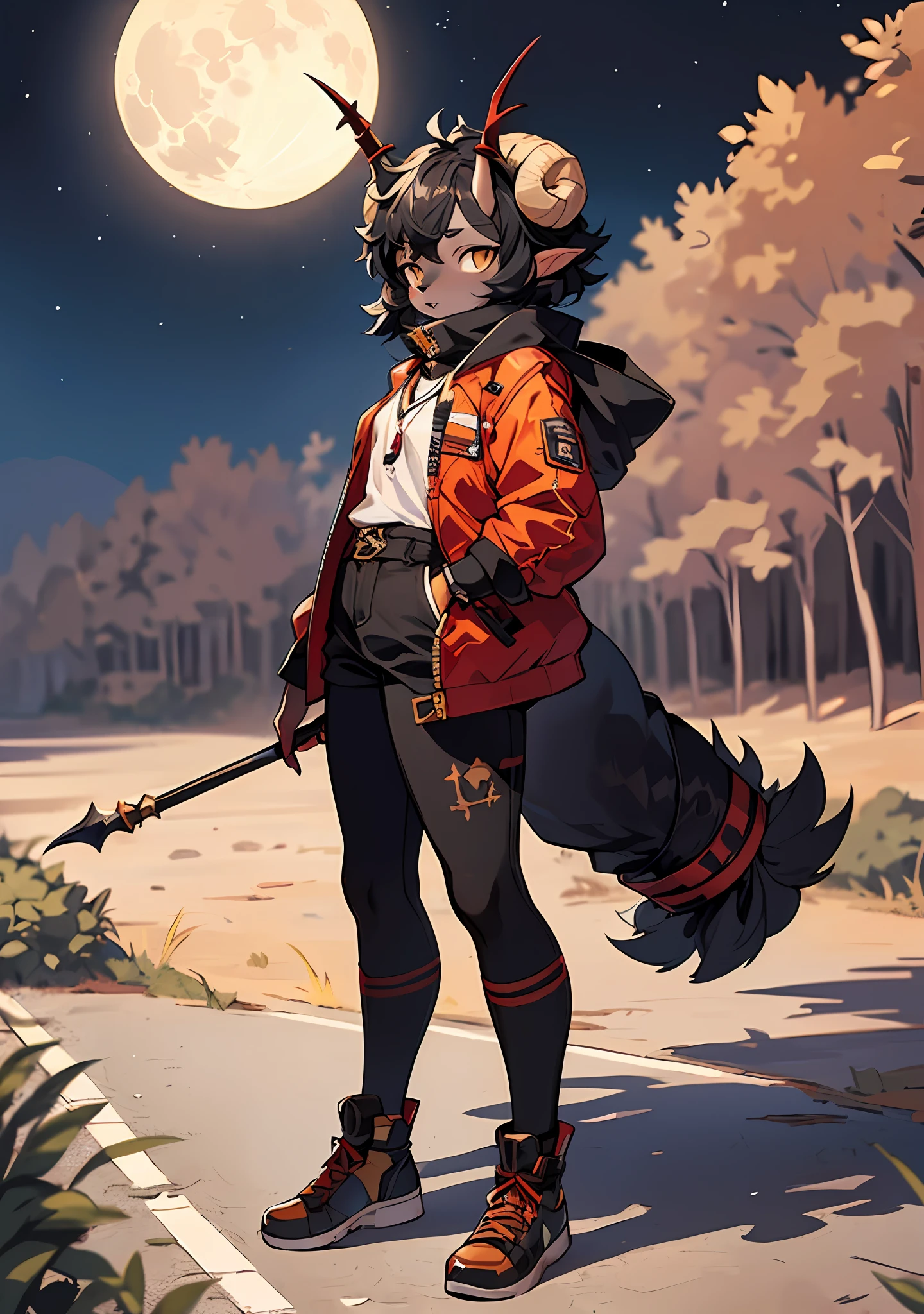 Best Quality, Super Detailed Illustration, (1 Furry Sheep Girl With Horns: 1.5),Black Hair, Malachite Eyes, (Road Rogue Clothes: 1.7), Forest, Moon, Sketch, Full Body, Top Quality, Anime, Full-Length, Full Body Visible, Perfect Body, (Very Fluffy: 1.5), Adult