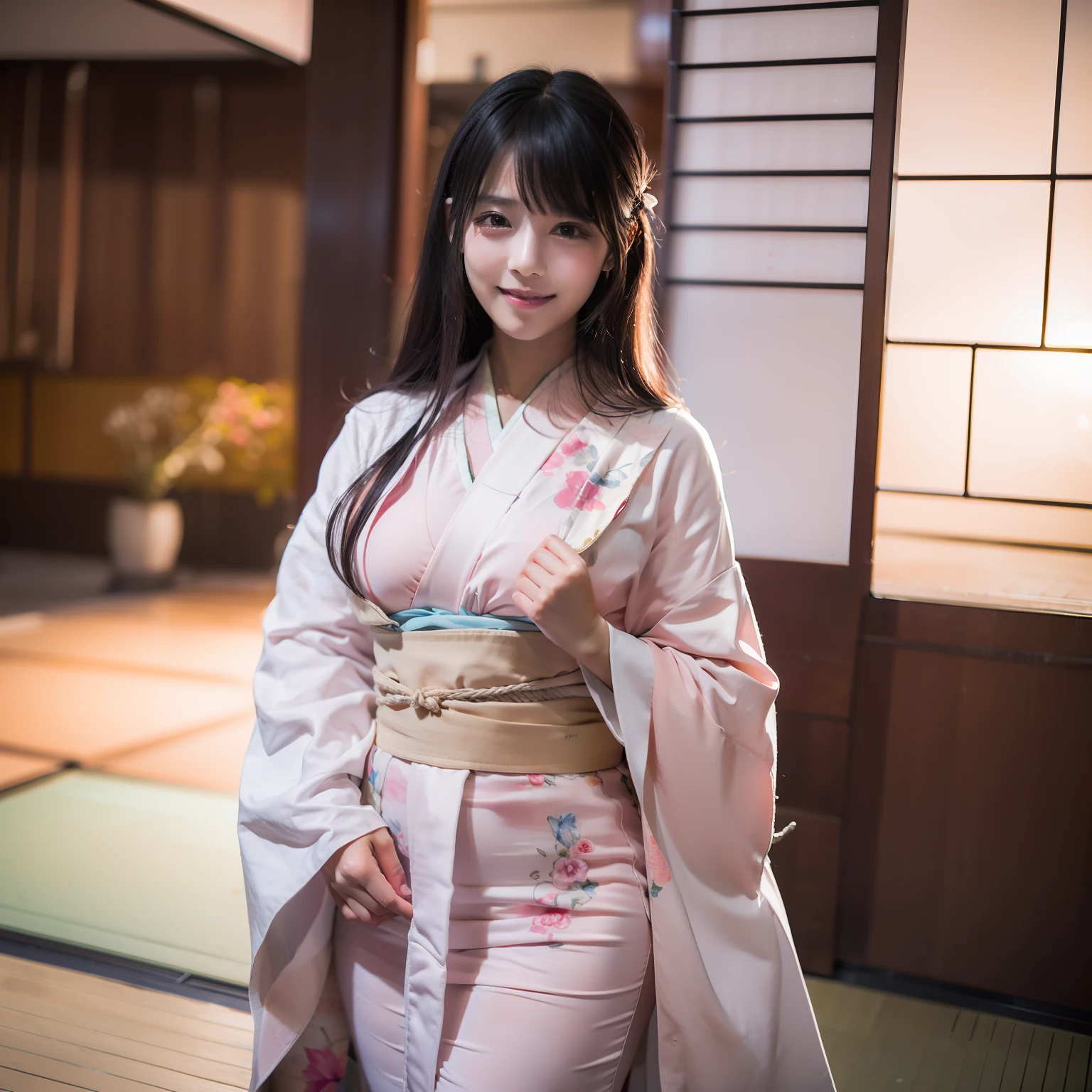 Masterpiece, high definition, best quality, 1 girl solo, kamisato_ayaka, smile, kimono