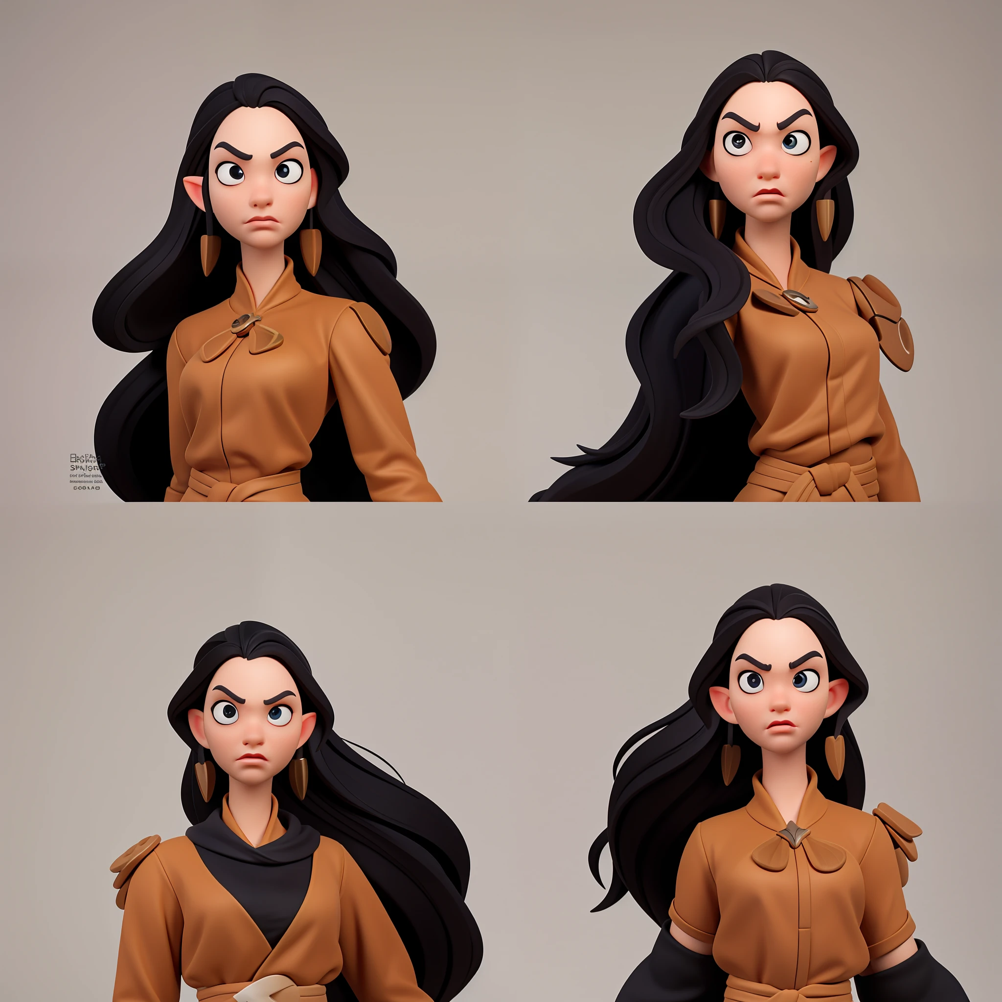 (Masterpiece), (Excellent), (Super Meticulous), (Full Body: 1.2), realistic and proportional human body: 1.2, beautiful Woman, Beautiful female elf: 1.5, tall and slender, small breasts, thin waist, thick thighs, stylized hair: 1.5, solo: 1.5, 1girl, hyper detailed medieval long dress: 1.8, big realistic eyes: 1.2, hyper detailed face, multiple frames with the same character, d&d iconic character, hyper natural realistic skin, hyper realistic tattoos, very clean, confident and proud facial expression, 3D character design, extremely detailed CGI digital art wallpaper, correct anatomy cartoon style, octane rendering, fierce expression on your face, volumetry