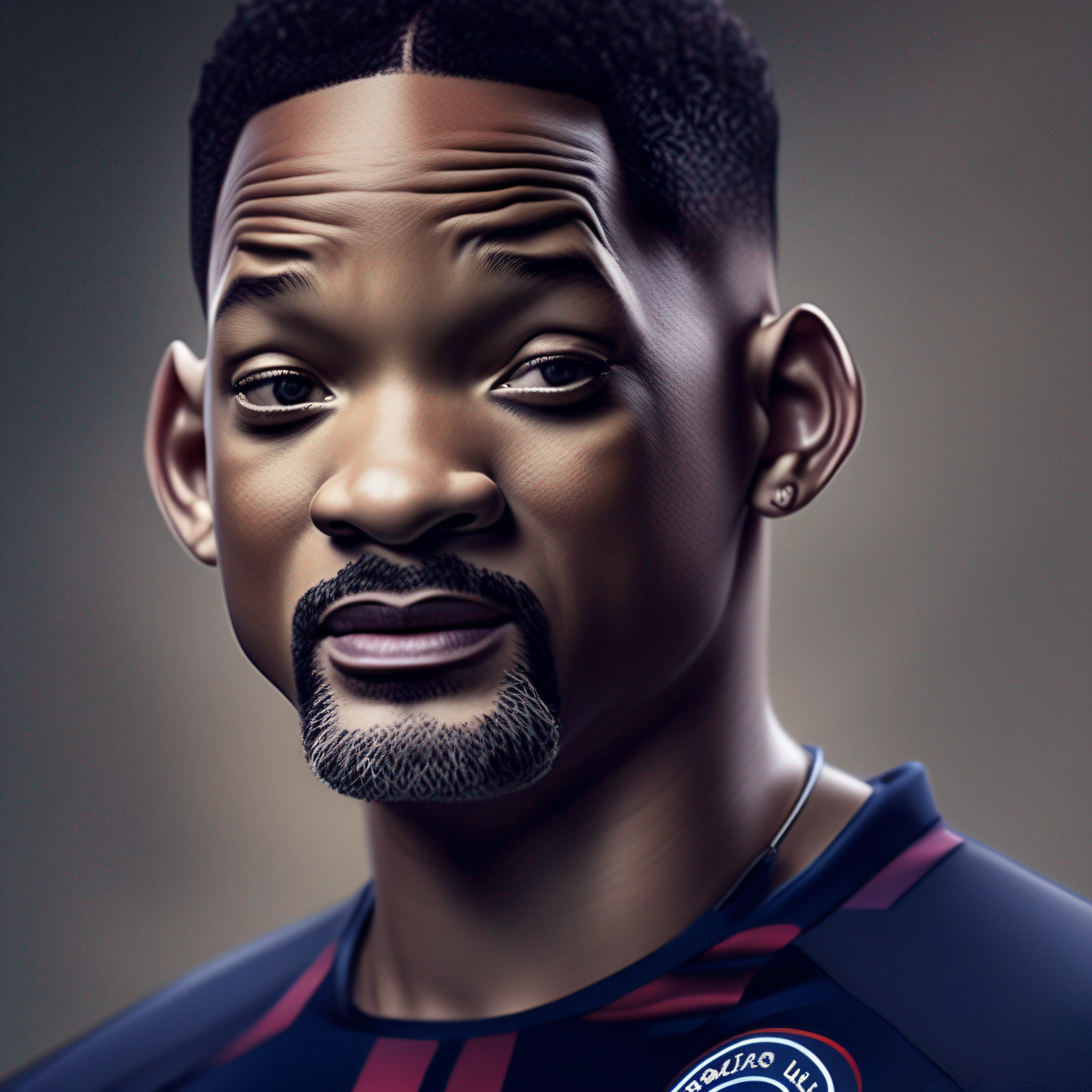 Will Smith com camiseta clube de futebl PSG, fotorealismo, ultra high quality, close-up