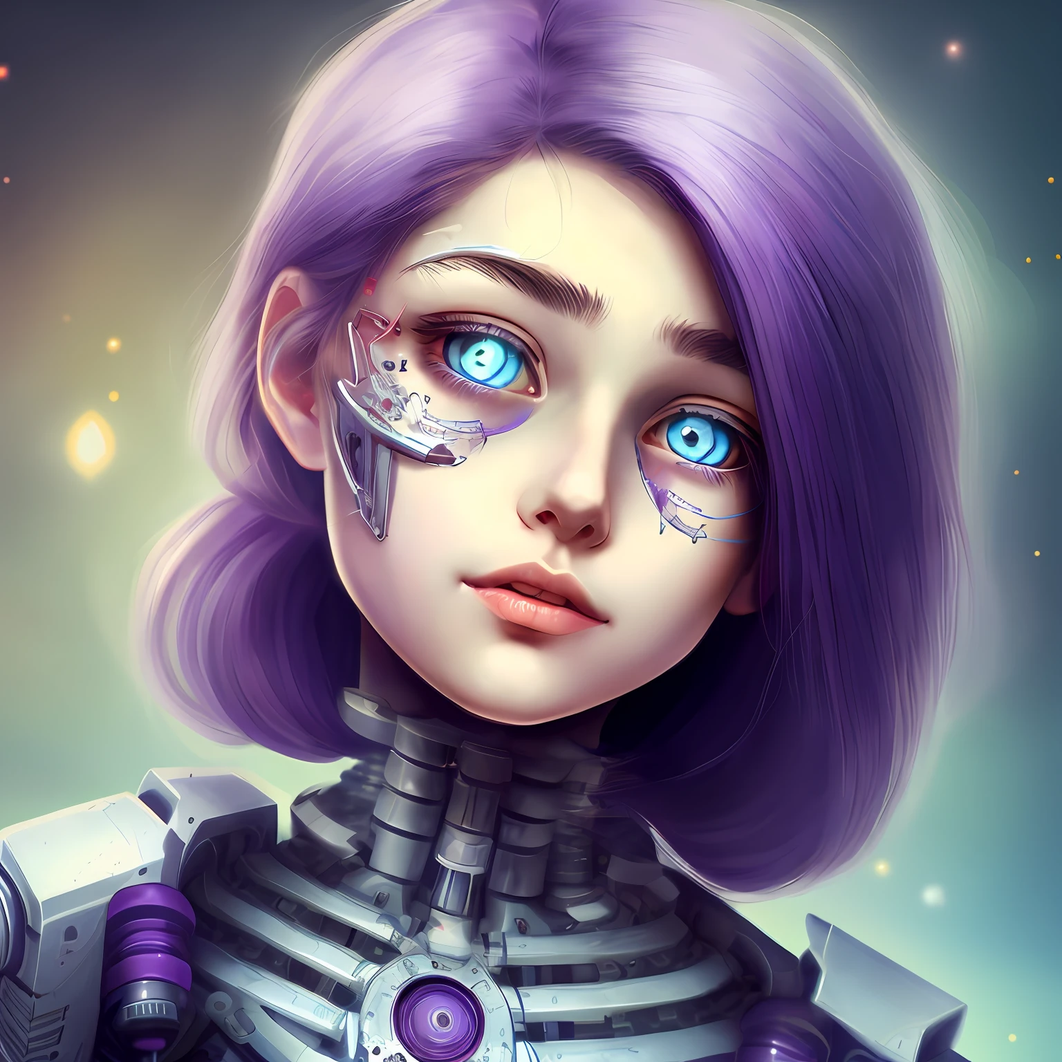 anime girl with purple hair and blue eyes with a futuristic costume, cute cyborg girl, portrait beautiful sci - fi girl, beutiful girl cyborg, portrait anime space cadet girl, cyborg girl, cyborg - girl, portrait armored astronaut girl, beautiful female android, robot girl, beautiful cyborg girl, 4k highly detailed digital art, portrait of a space cyborg