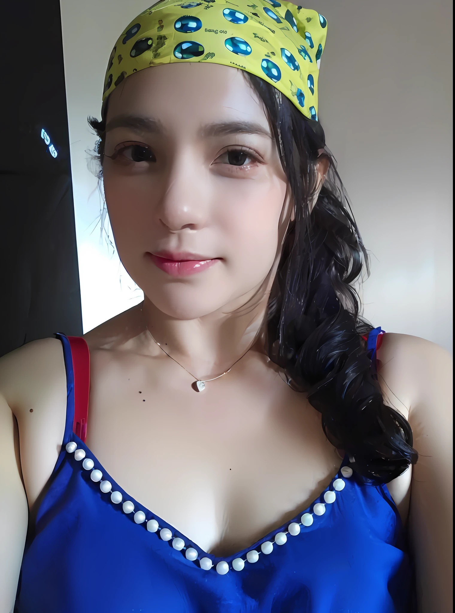 there is a woman wearing a blue top and a yellow headband, 3 0 years old woman, 30 years old woman, 2 , 30-year-old woman from cuba, 38 years old, 2 9 years old old, 2 8 yearsear brazilian mears old women