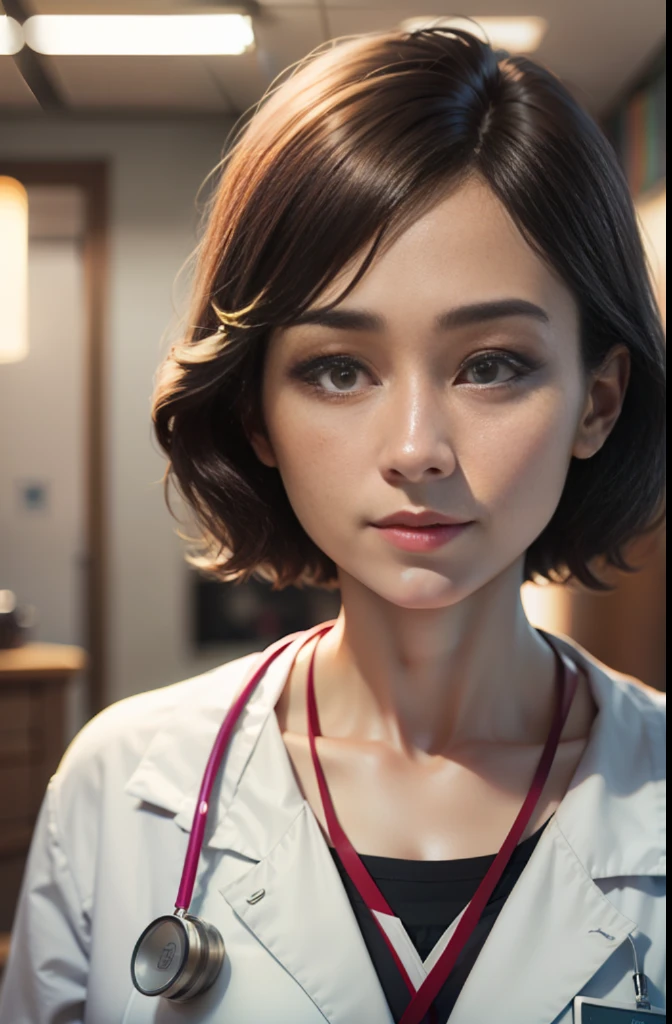 beautiful female doctor, middle-aged female doctor, delicate facial features, jpn, in medical clinic, lens flare, wide angle, film grain, cinematic lighting, // masterpiece, anatomically correct, textured skin, super detail, high detail, high quality, high quality, smile, smile, 35mm, eye level shooting, sony fe gm, sony fe, lens flare, 35mm, Wide Angle, Eye Level Shooting, Sony FE GM, Sony FE, Film Grain, Cinema Lighting, UHD, ccurate, 16k, UHD, masterpiece, ccurate, anatomically correct, textured skin, super detail, high detail, high quality, award-winning, best quality, high resolution, 16k