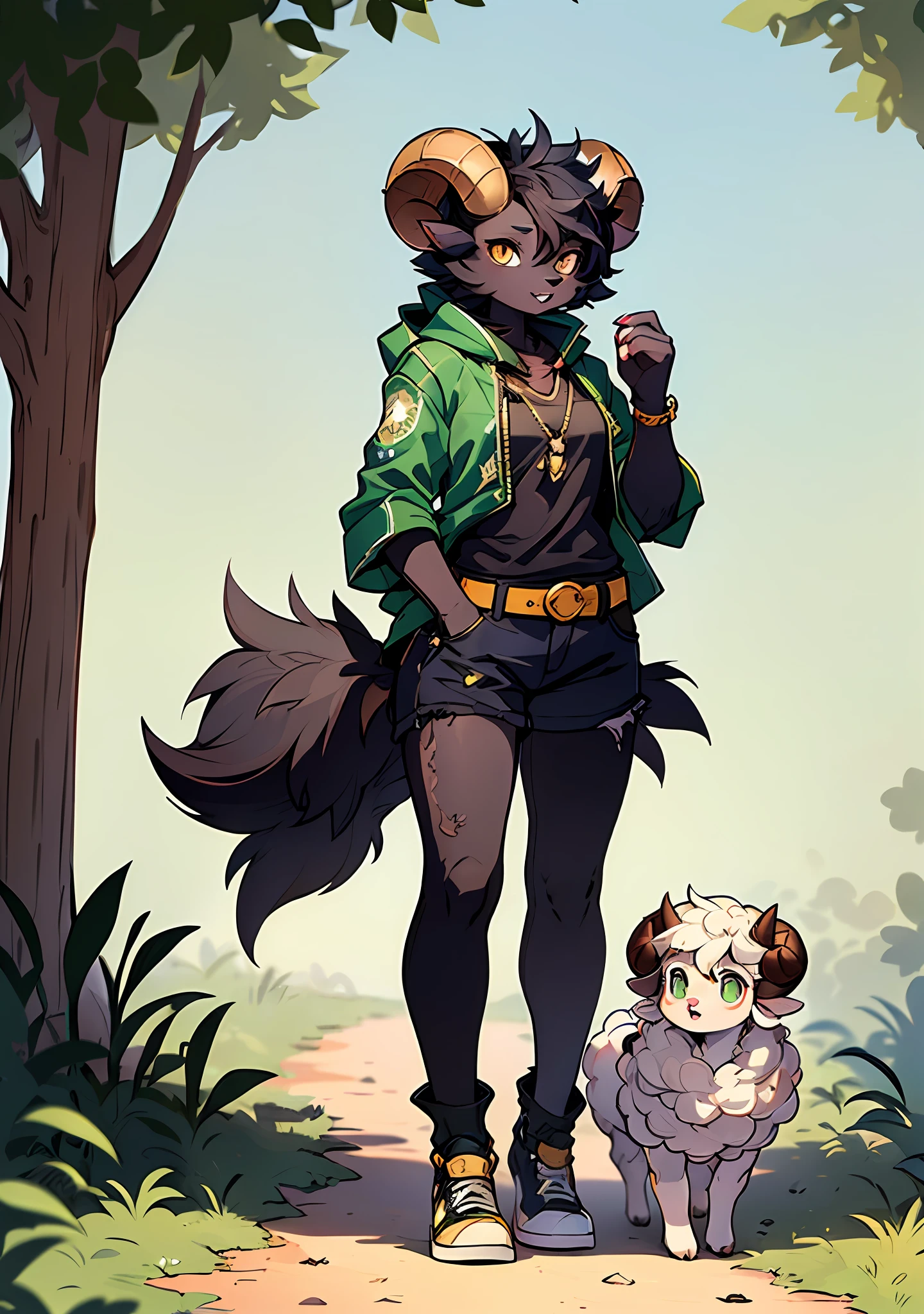 Best Quality, Super Detailed Illustration, (1 Furry Sheep Girl With Horns: 1.5),Black Hair, Malachite Eyes, (Thug Clothing: 1.7), Forest, Moon, Sketch, Full Body, Top Quality, Anime, Full-Length, Full Body Visible, Perfect Body, (Very Fluffy: 1.5), Adult, DND