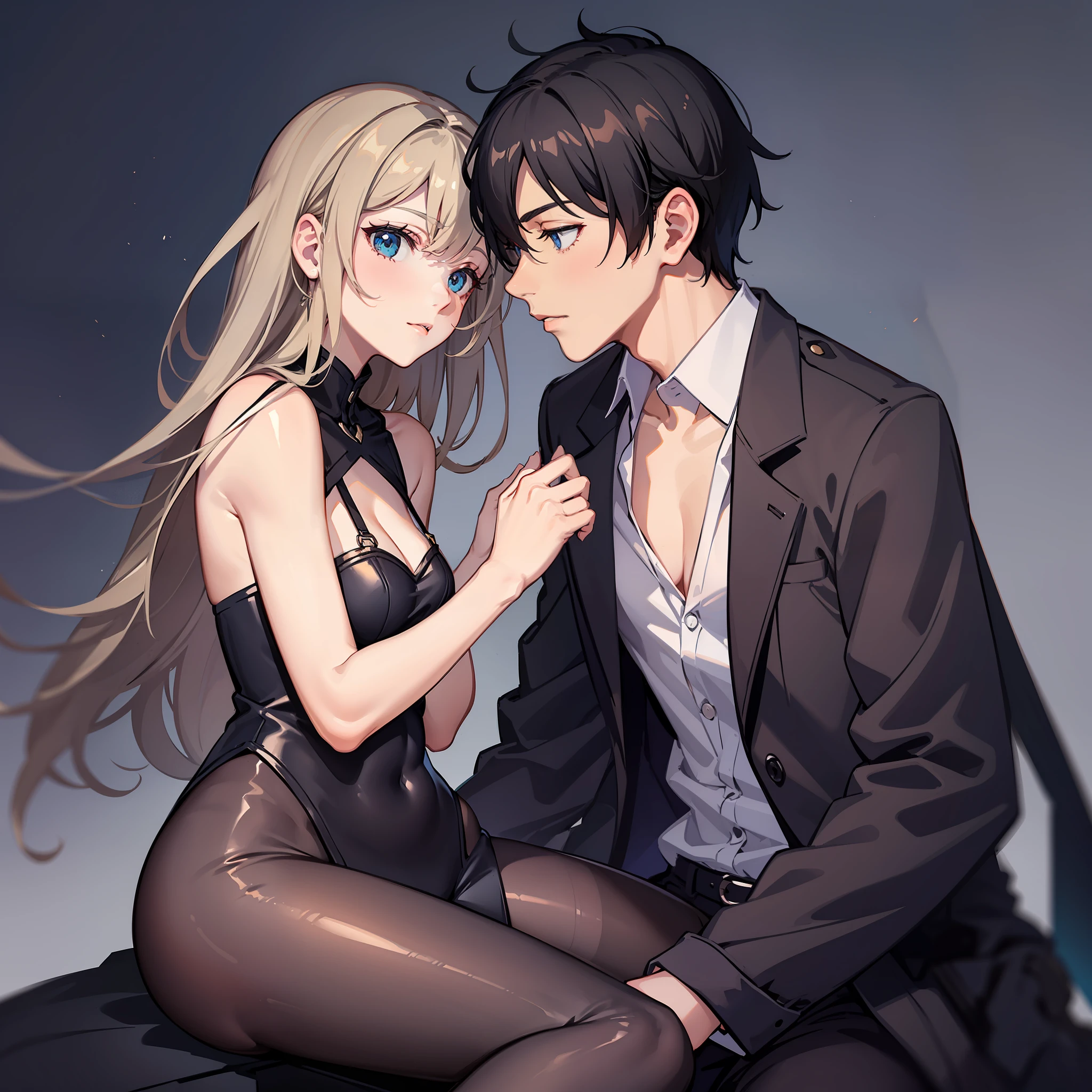 A woman sits on a man's lap