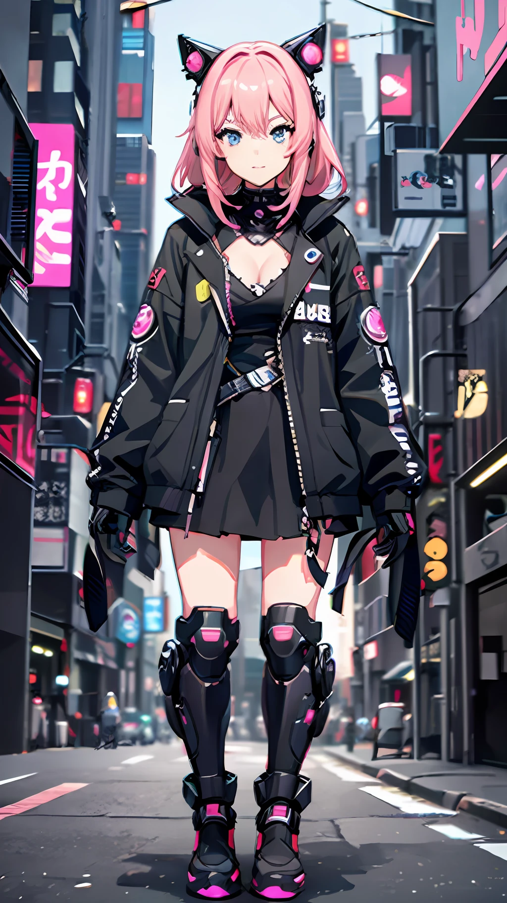 anime girl in a black and pink outfit standing in a city, cyberpunk anime girl, best anime 4k konachan wallpaper, cyberpunk anime girl mech, anime cyberpunk art, female cyberpunk anime girl, anime cyberpunk, cyberpunk anime art, modern cyberpunk anime, digital cyberpunk anime art, oppai cyberpunk, digital cyberpunk - anime art, cyber suit, anime style 4 k