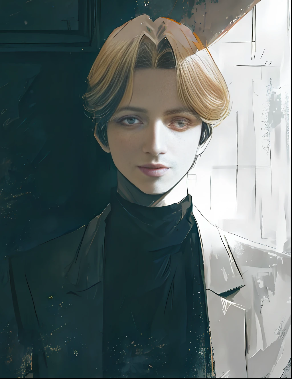 (Highest quality:1.3), cinematic shot, masterpiece, (sharp focus:1.5), (photorealistic:1.3),  medium portrait of (Johan Liebert, standing, deadly eyes ,super detailed, highlighted hair, a few torches burn on the walls, giving , but sculpting the forms in sharp chiaroscuro), it is night time, (highly detailed skin),  (detailed face), detailed background, dark lighting, twilight lighting, volumetric lighting,  intricate details, UHD, colorful illustration