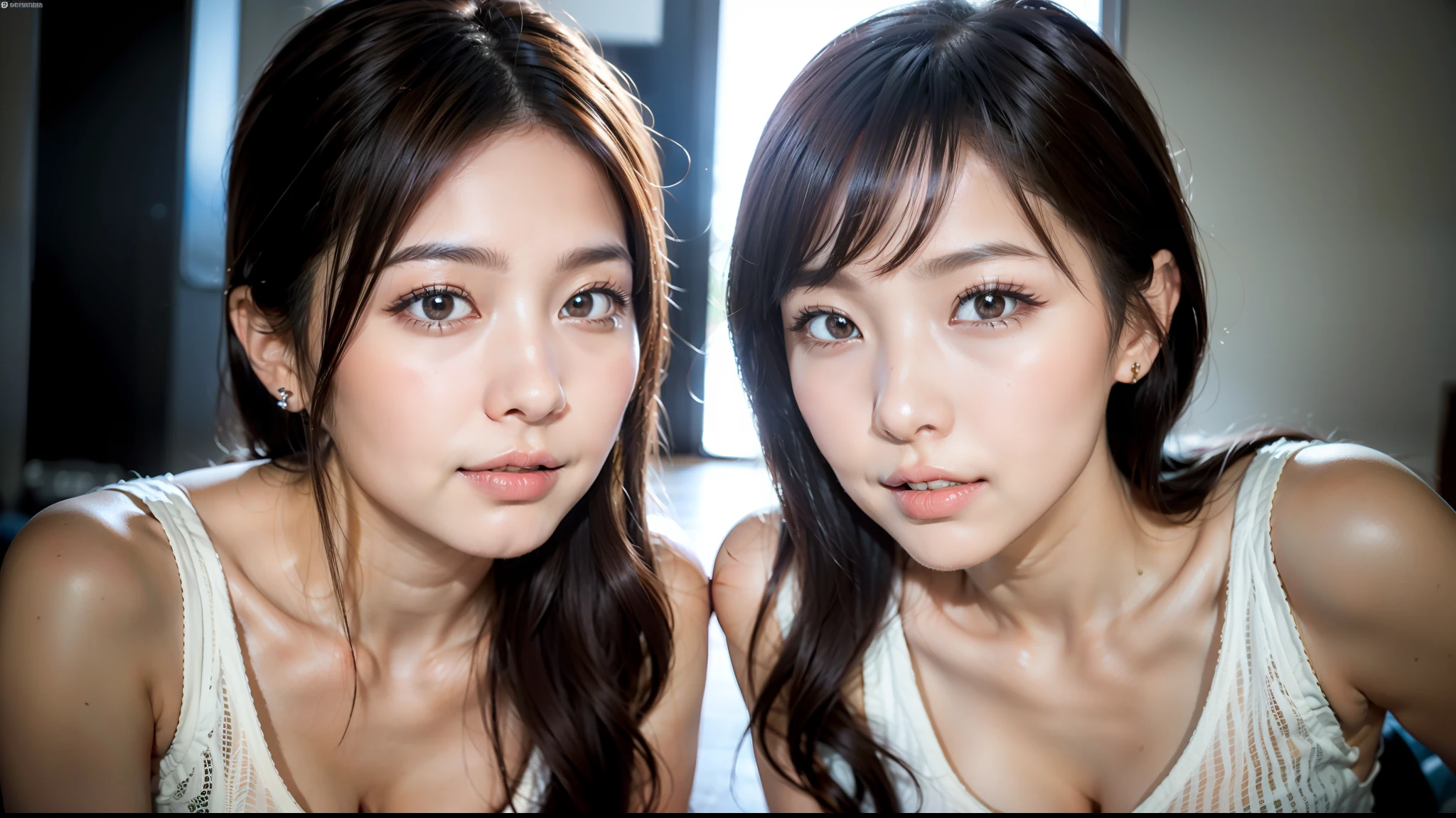 1 girl wearing bandeau sheer lace skirt, best quality, bright, indoor, japanese subway carriage, (people, crowd: 1.2), (skin blemishes: 1.2), (skin dents), (dark circles, beautiful fine nose, beautiful thin eyes, long eyelashes, collarbone, delicate fingers, young thighs, light on the face), mid-chest, (young thighs, realistic face, realistic body, beautiful details thighs), seduction, (long hair, black hair, Forehead: 1.2), beautiful detail background, earrings, (dynamic pose: 1.8), (full body: 0.8), soft lighting, wind, shiny skin, smile,