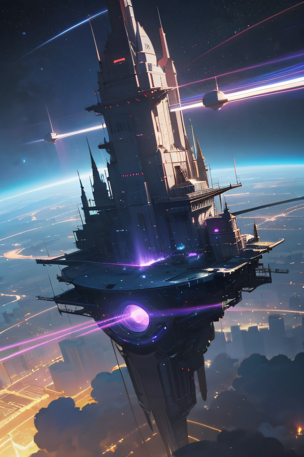 space, super beautiful, sci-fi world, building, near future, night, fantasy, large-scale, building, people, flying object --auto