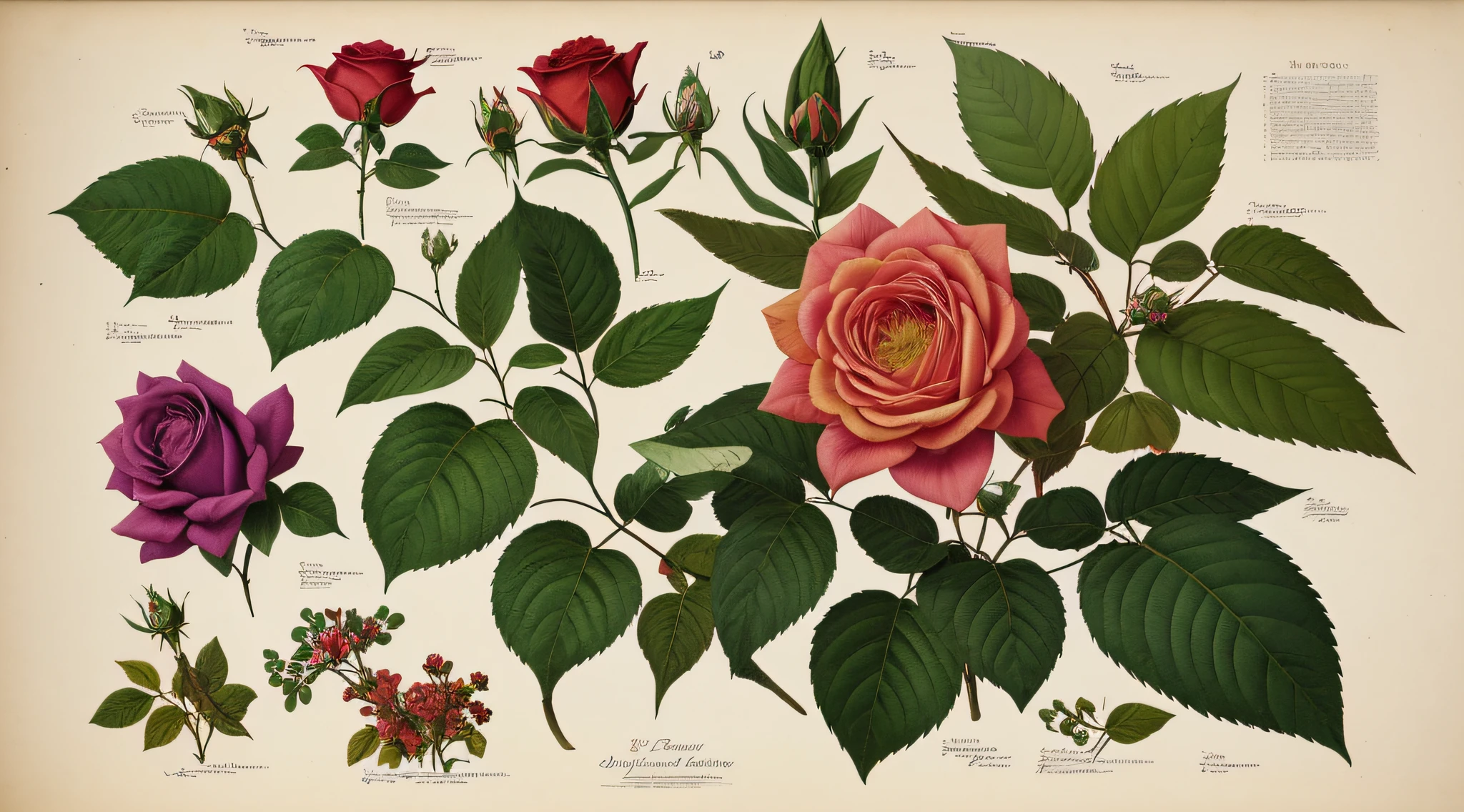 (best quality:1.2), (detailed:1.2), (masterpiece:1.2), vintage botanical illustrations of Larger Provence Rose (1770 1775) in high resolution by John Edwards