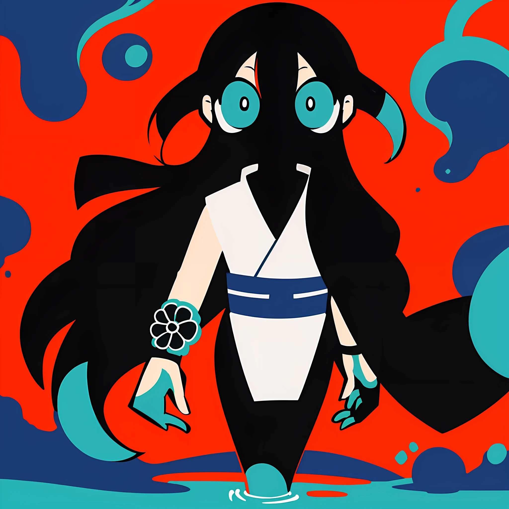 (Ultra Detailed,Ultra High Definition,Detailed Background),((2D)),((Flat Color)),((Colorful)),((Floating Colorful Water))),1 Girl,Solo,Watch Viewer,Break,Ninja