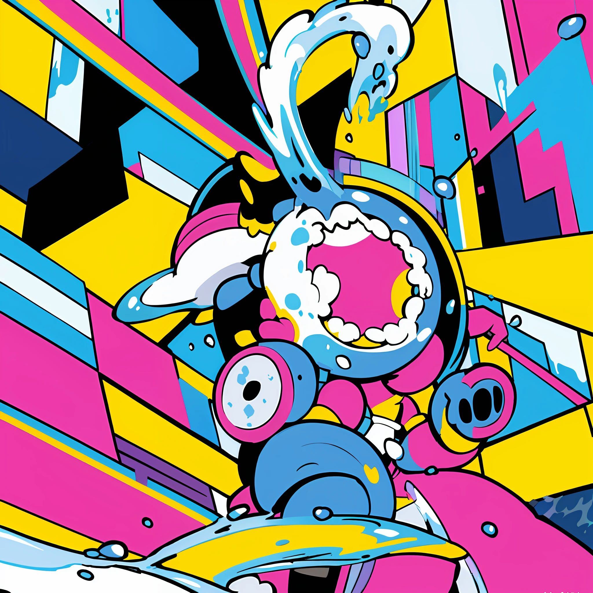 (Ultra Detailed,Ultra High Definition,Detailed Background),((2D)),((Flat Color)),((Colorful)),(((Floating Colorful Water))),1 Girl,Solo,Watch Viewer,Collapse