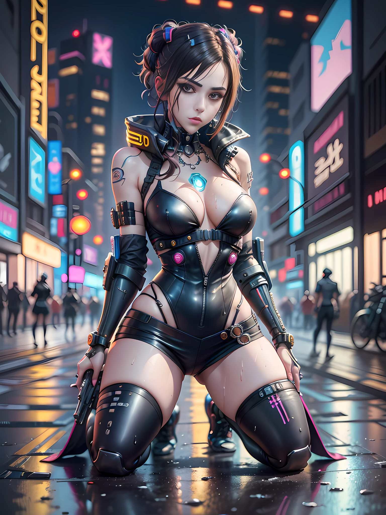 cyber woman with a gun kneeling on a wet street, cyberpunk 2 0 y. o model girl, cyberpunk beautiful girl, cyberpunk angry gorgeous goddess, in cyberpunk city, cyberpunk girl, female cyberpunk anime girl, digital cyberpunk anime art, cyberpunk anime girl, cyberpunk art style, seductive cyberpunk dark fantasy, cyberpunk themed art, cyberpunk anime girl mech, beautiful cyberpunk woman model