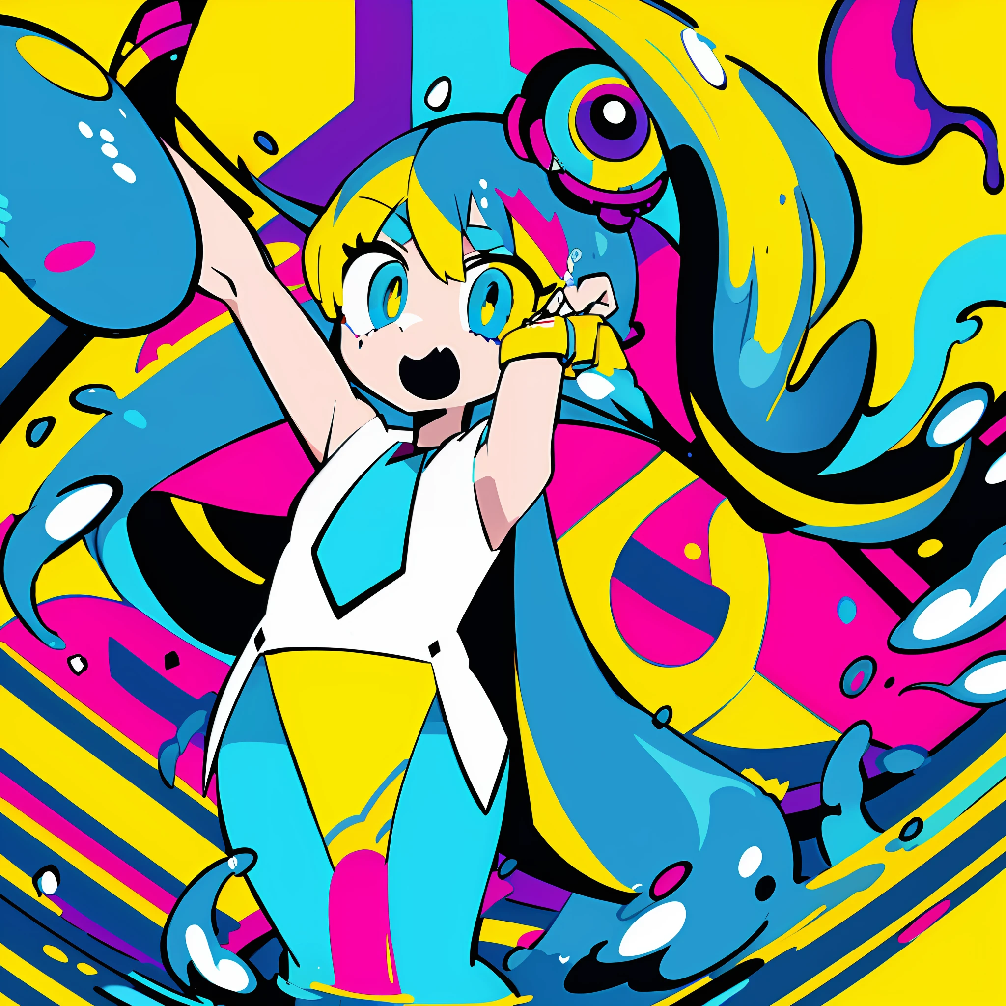 (Ultra Detailed,Ultra High Definition,Detailed Background),((2D)),((Flat Color)),((Colorful)),(((Floating Colorful Water))),1 Girl,Solo,Watch Viewer,Collapse