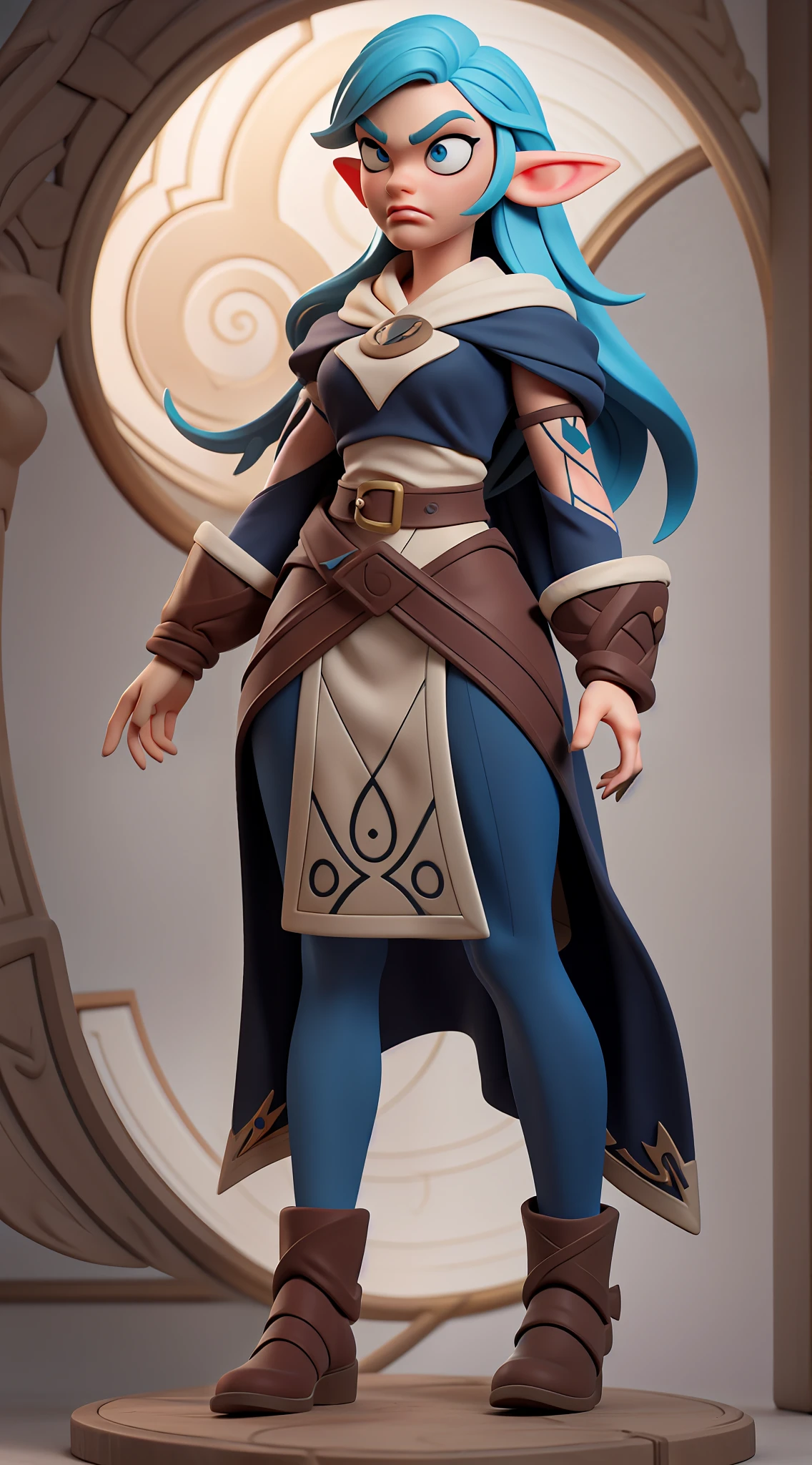 (Masterpiece), (Excellent), (Super Meticulous), (Full Body: 1.2), realistic and proportional human body: 1.2, beautiful Woman, Beautiful female elf: 1.5, tall and slender, small breasts, thin waist, thick thighs, stylized hair: 1.5, solo: 1.5, 1girl, hyper detailed medieval long dress: 1.8, big realistic eyes: 1.2, hyper detailed face, multiple frames with the same character, d&d iconic character, hyper natural realistic skin, hyper realistic tattoos, very clean, confident and proud facial expression, 3D character design, extremely detailed CGI digital art wallpaper, correct anatomy cartoon style, octane rendering, fierce expression on your face, volumetry