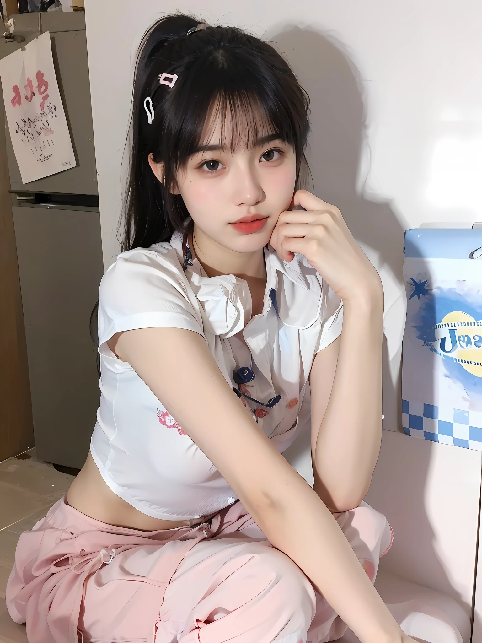 (Large breast:1.4),(swimsuit:1.4),(Best quality,masterpiece,ultra high res,(photorealistic:1.4),1girl,(16 years old:1.4),(partially unbuttoned:1.5),