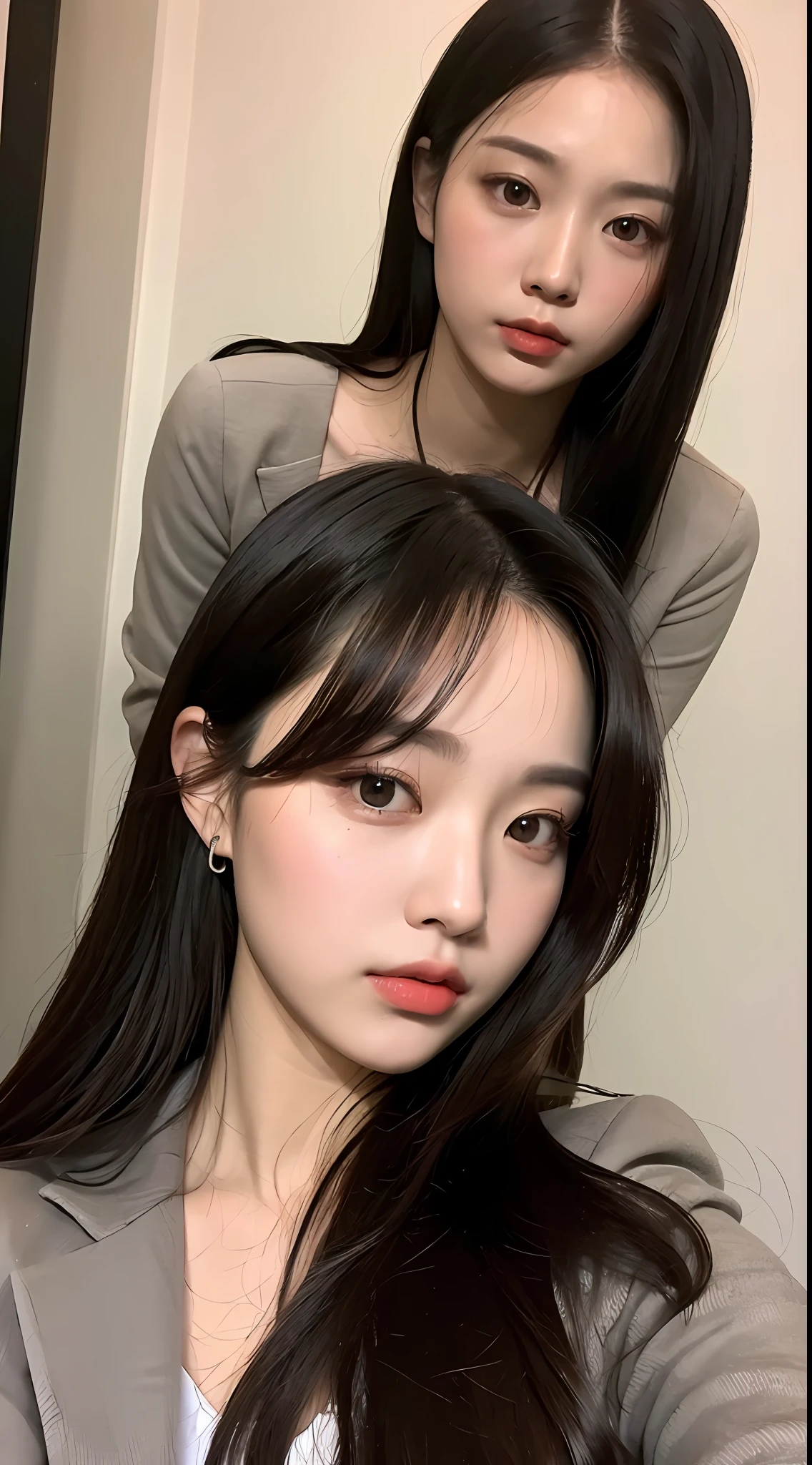 ((Top Quality, 8K, Masterpiece: 1.3)), 1 Girl, Slim, Super Slender Face, Delicate Eyes, Double Eyelids, Suit Style, Black Hair Long
