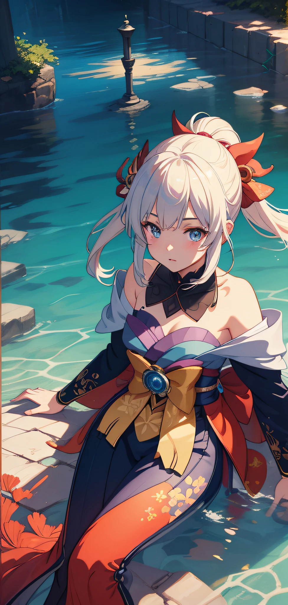 Masterpiece, Best Quality, (Very Detailed CG Unity 8k Wallpaper) (Best Quality), (Best Illustration), (Best Shadows) Kokomi Genshin Impact, Cracking Girl, Water Temple, Corals, Super Detailed --v6
