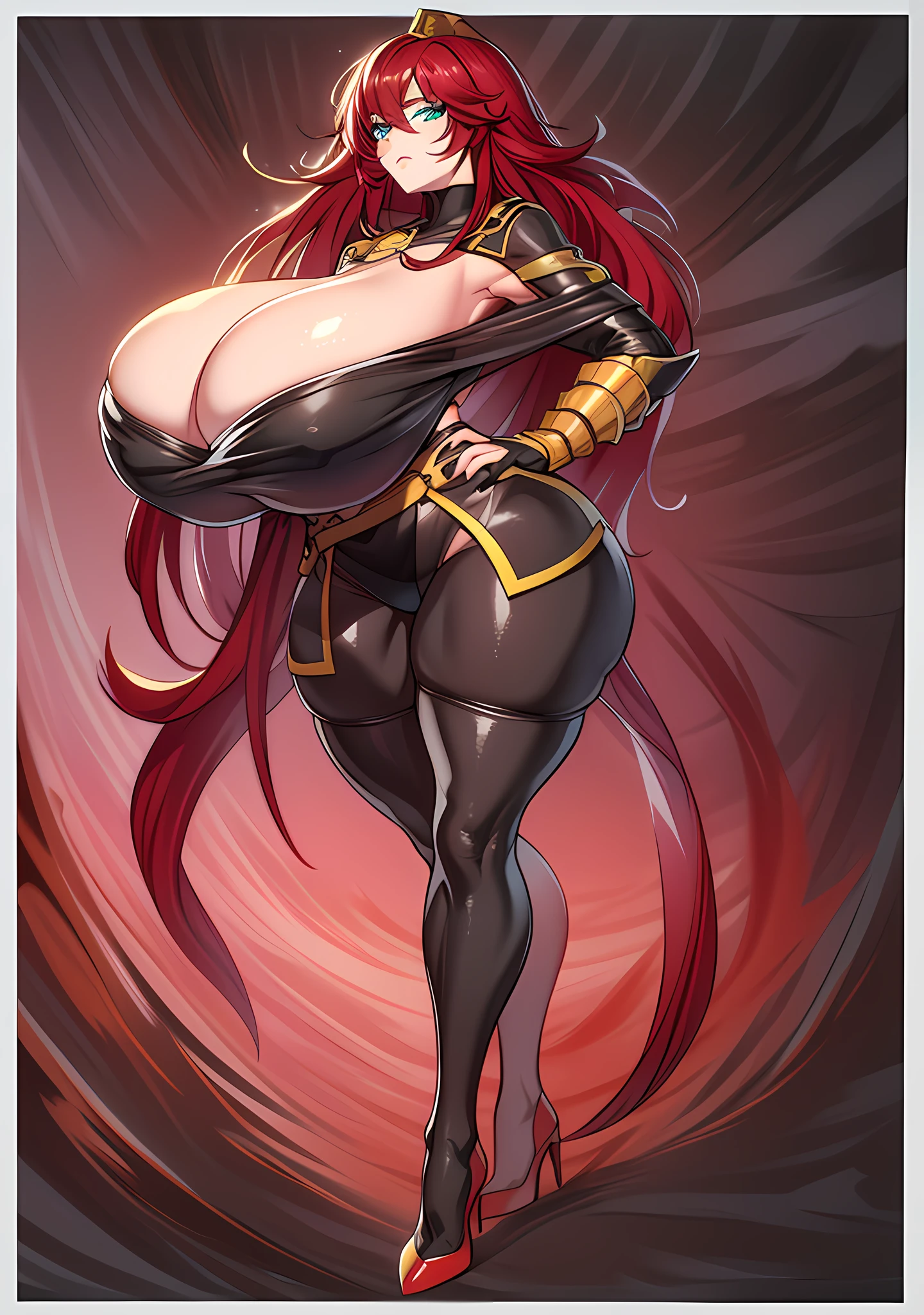 a close up of a cartoon of a woman with a knife, fullbody commission for, commission for high res, thicc, oc commission, sinister pose, full body xianxia, katanas strapped to her back, cel - shaded art style, dark sorceress fullbody pose, commission for, thick black line art, rias gremory, high school dxd red hair, expressionless, makeup, empty eyes, black hair, 8k, super detail, 4K, HD, highres, best quality, award winning, high quality, high details, super detail, textured skin, anatomically correct, ccurate, masterpiece, retina, UHD, hyper detail, hyper detailed face, thicc, biomechanical oppai, oppai, thicc, oppai proportions, sfw version