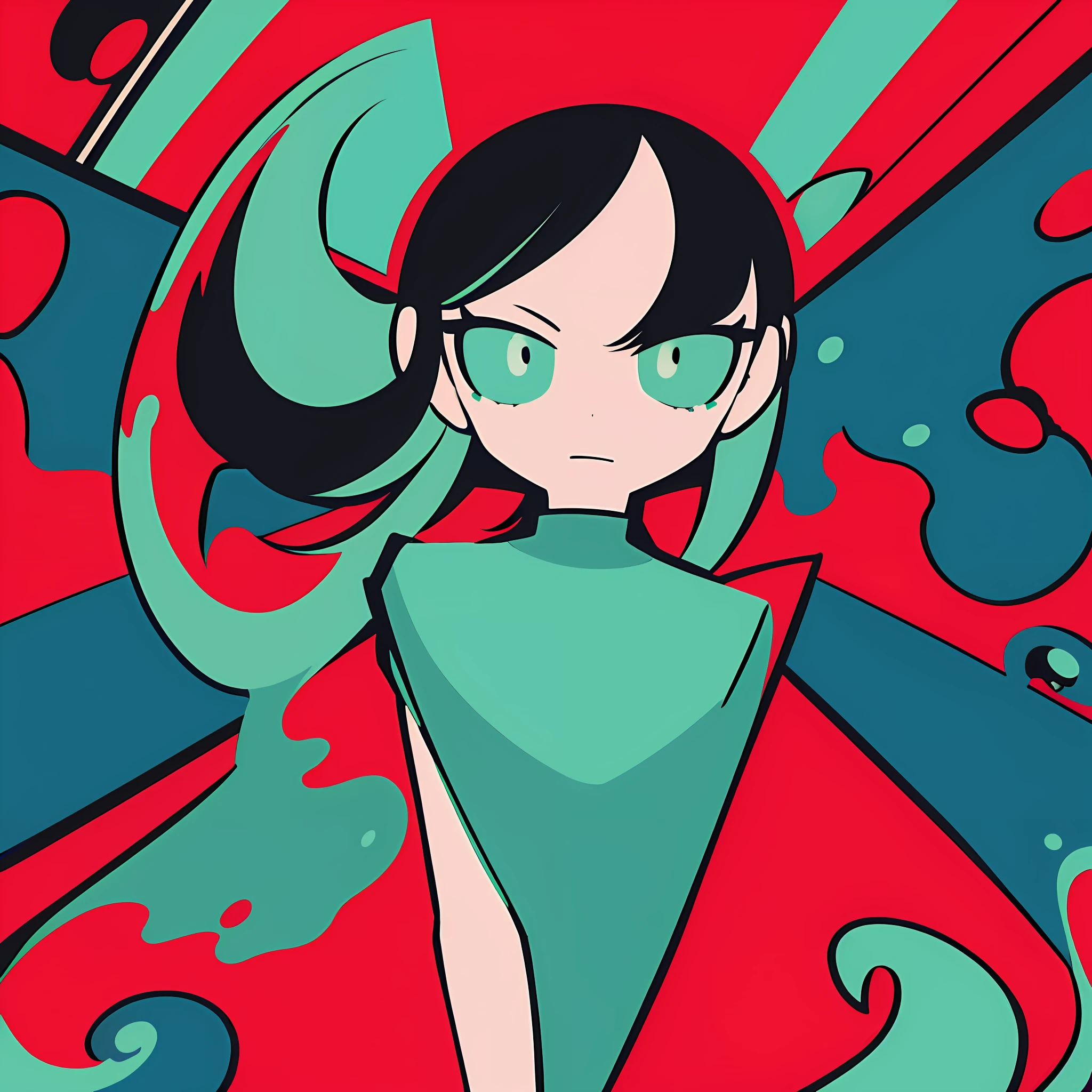(ultra detailed,ultra high res,detailed background),((2D)),((flat color)),((colorful)),((floating colorful water)),1girl,solo,looking at viewer,BREAK