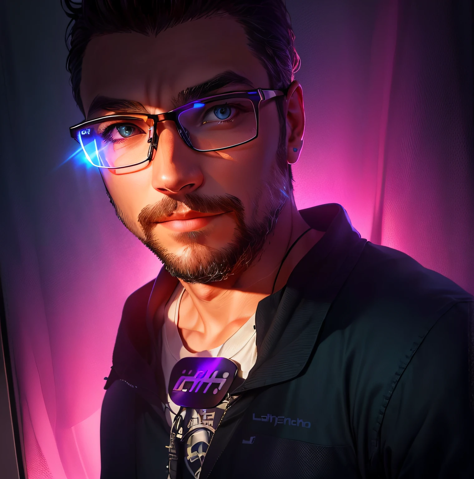 there is a man with glasses and a shirt on posing for a picture, twitch streamer / gamer ludwig, with nerdy! glasses! and goatee, with nerdy glasses and goatee, msxotto, with glasses and goatee, profile pic, mid shot portrait, typical cryptocurrency nerd, profile picture 1024px