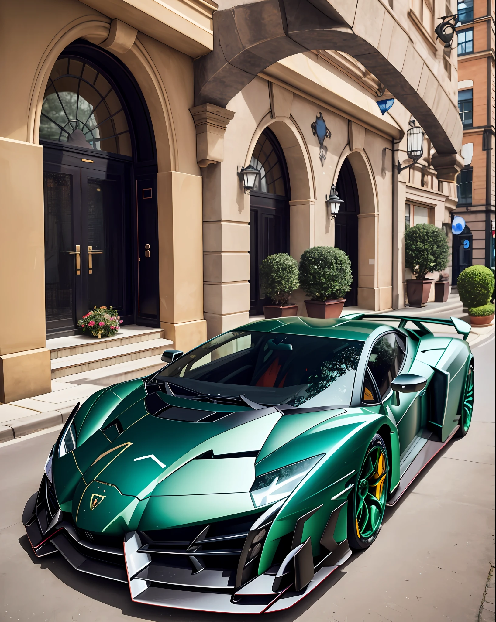 a close up of a black and green sports car parked on a street, bold lamborghini style, veneno, luxury lifestyle, lamborghini, luxurious, flaunting his wealth, very expensive, hyper luxurious, luxury and elite, supercar, expensive, expensive masterpiece, super car, chrome and carbon, very symmetrical, glass and metal : : peugot onyx, extravagant