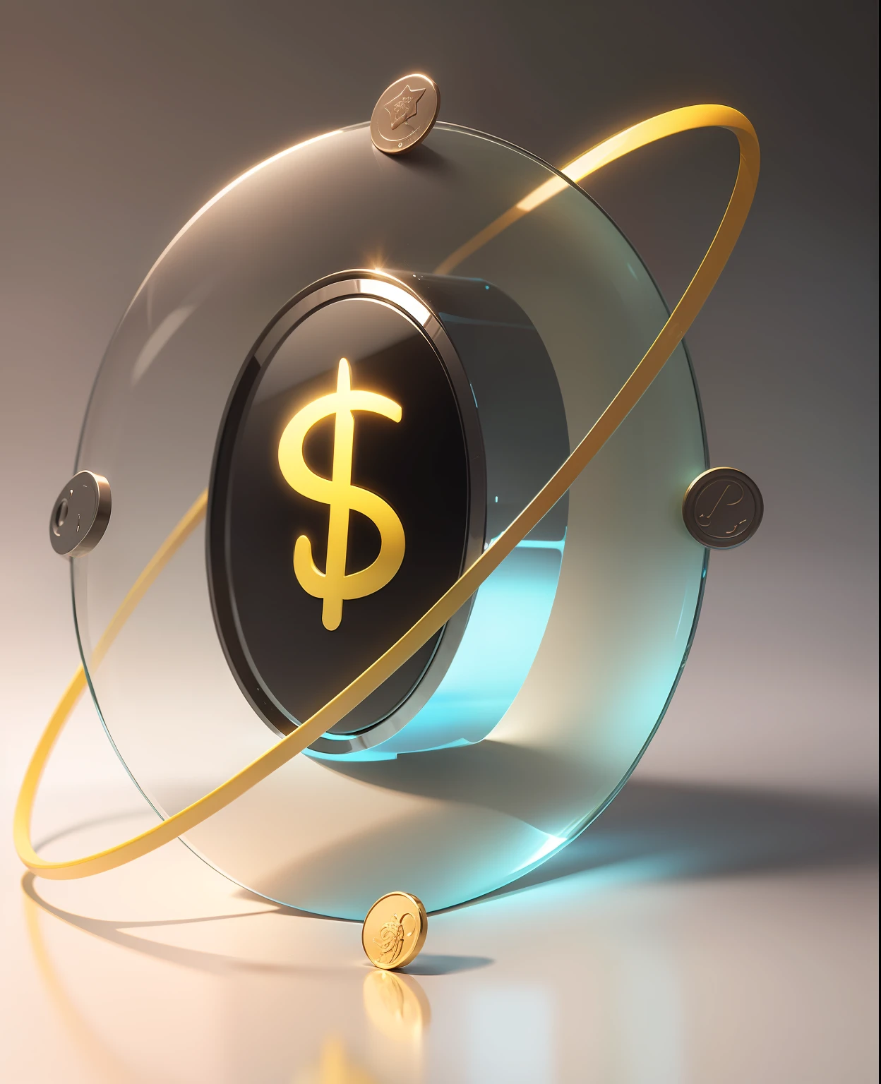 No dark background,Glassmorphism,cute Dollar coin icon, OC rendering, white background, yellow frosted glass white acrylic material, transparent sense of technology, C4D --auto