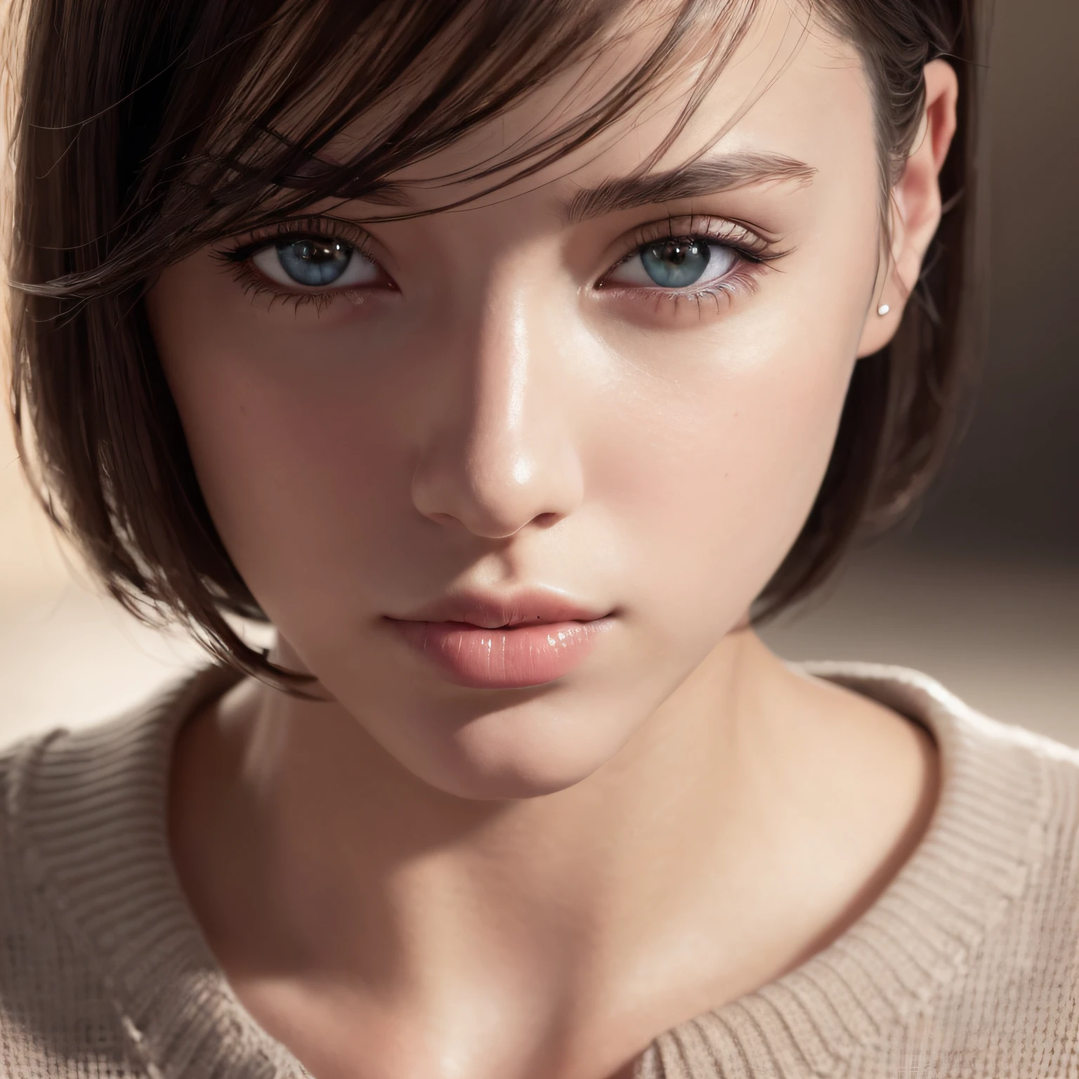(masterpiece:1.3), (8k, photorealistic, RAW photo, best quality: 1.4), (1girl), beautiful face, (realistic face), (black hair, short hair:1.3), beautiful hairstyle, realistic eyes, beautiful detailed eyes, (realistic skin), beautiful skin, (sweater), absurdres, attractive, ultra high res, ultra realistic, highly detailed, golden ratio --auto