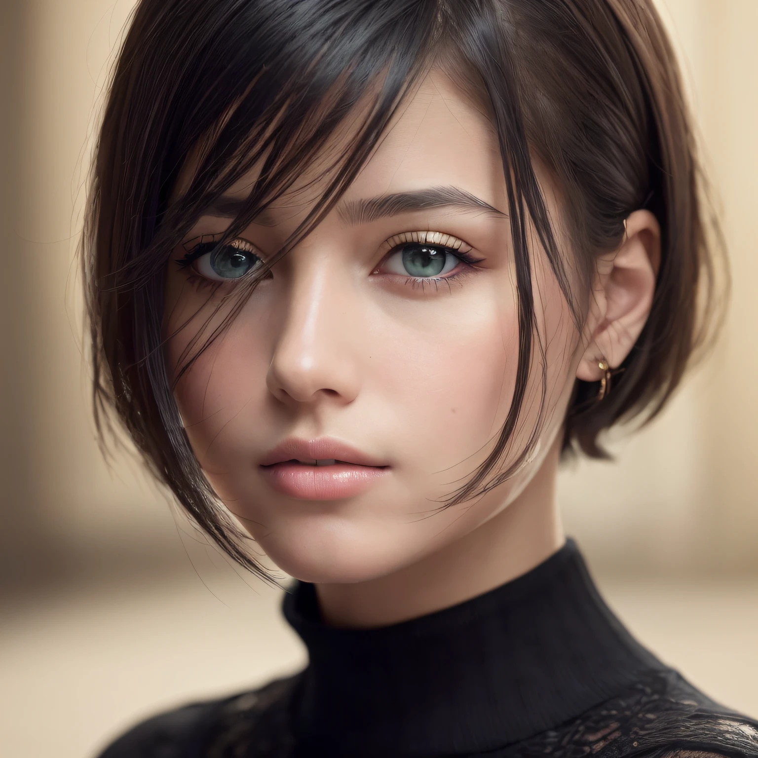 (masterpiece:1.3), (8k, photorealistic, RAW photo, best quality: 1.4), (1girl), beautiful face, (realistic face), (black hair, short hair:1.3), beautiful hairstyle, realistic eyes, beautiful detailed eyes, (realistic skin), beautiful skin, (sweater), absurdres, attractive, ultra high res, ultra realistic, highly detailed, golden ratio --auto