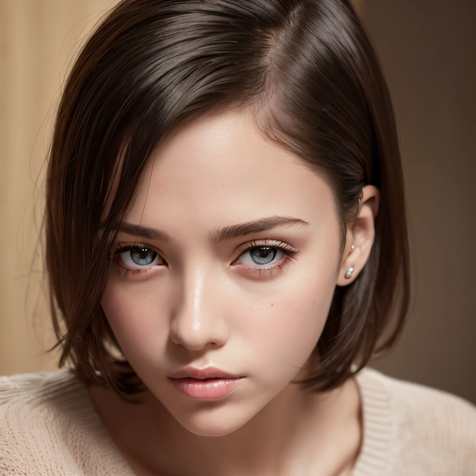 (masterpiece:1.3), (8k, photorealistic, RAW photo, best quality: 1.4), (1girl), beautiful face, (realistic face), (black hair, short hair:1.3), beautiful hairstyle, realistic eyes, beautiful detailed eyes, (realistic skin), beautiful skin, (sweater), absurdres, attractive, ultra high res, ultra realistic, highly detailed, golden ratio