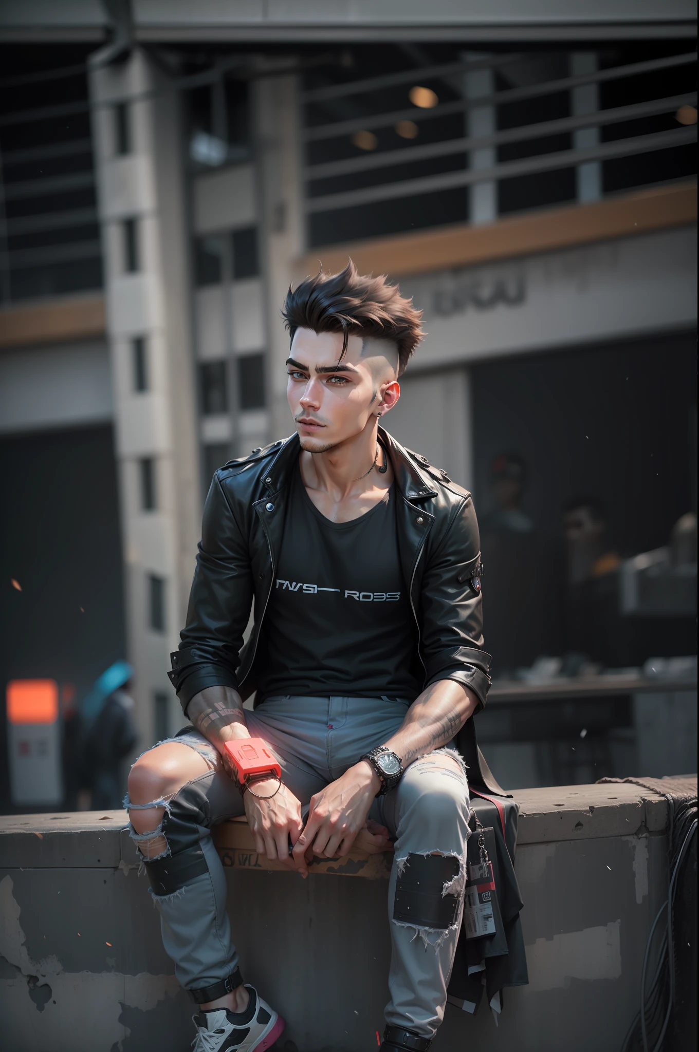 Background change cyberpunk handsome boy ultra realistic face